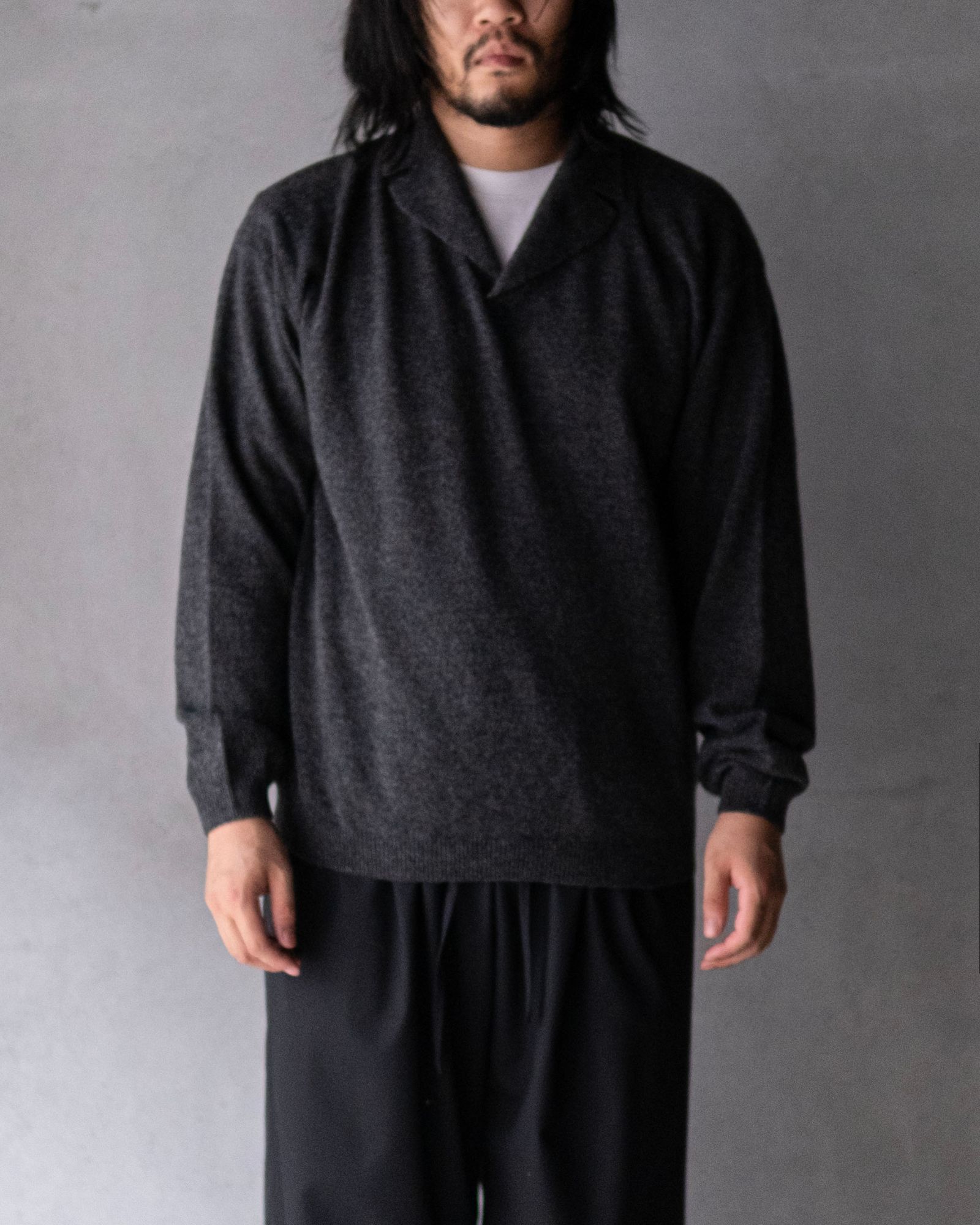 Wool Open Collar Knit Shirts / Gray