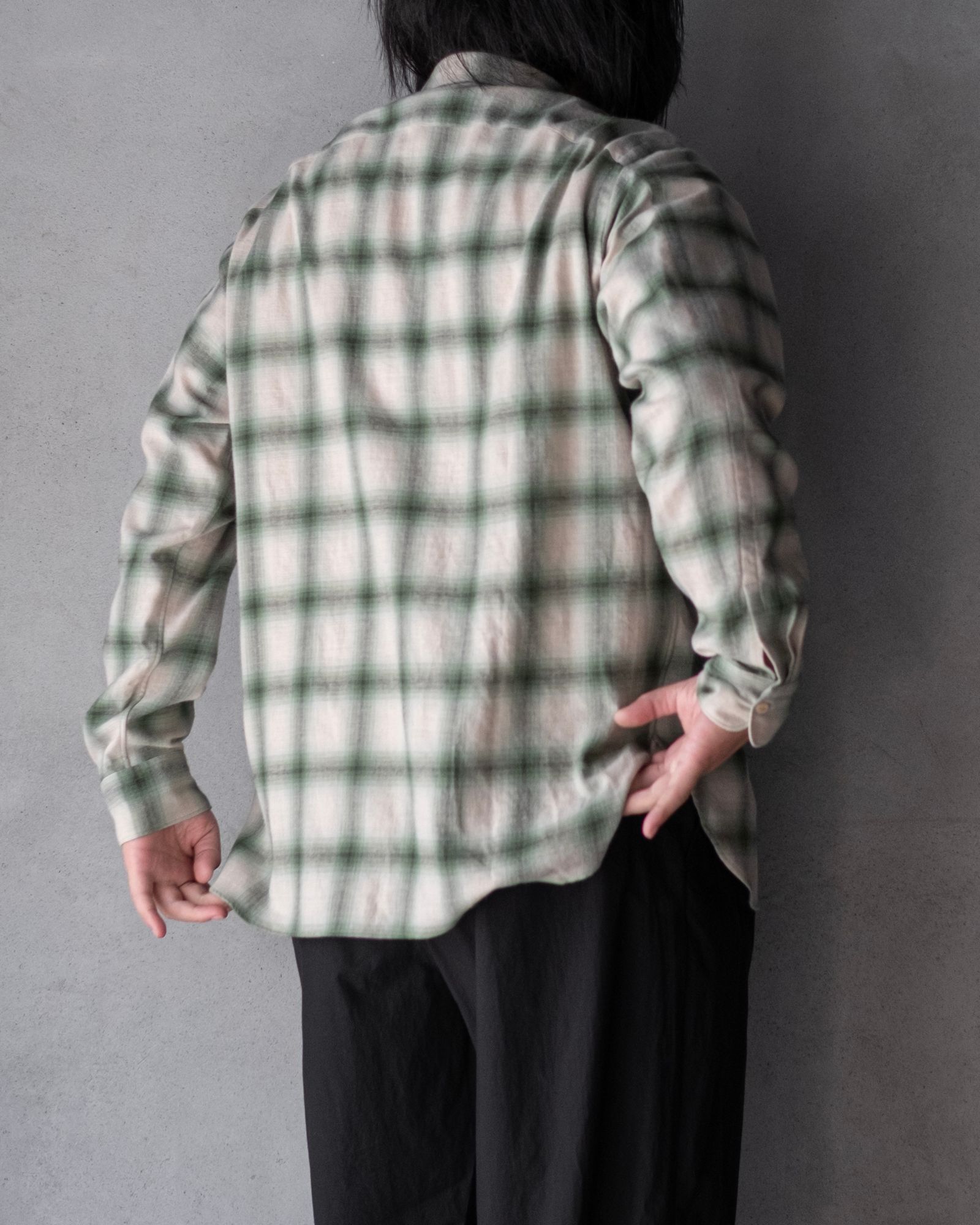 OPEN COLLAR SHIRT / GREEN OMBRE CHECK