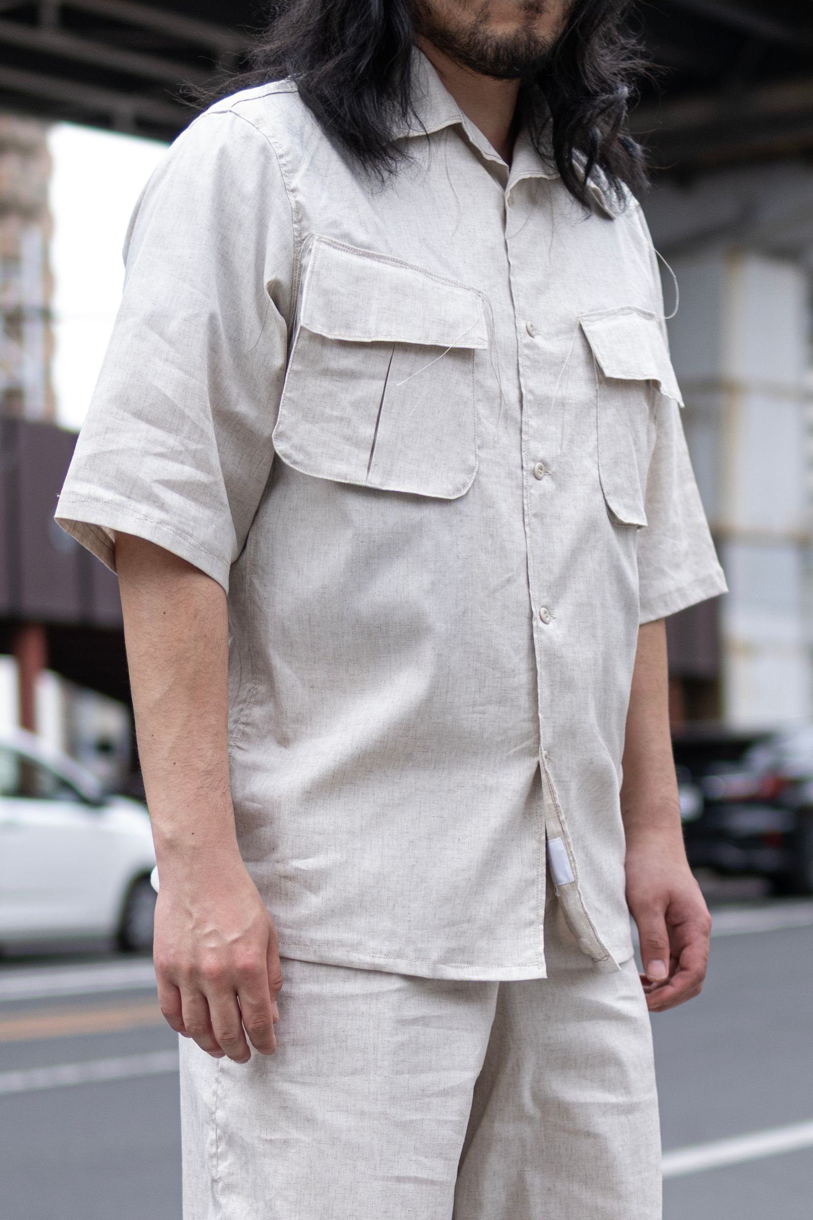 Polyester linen half sleeve Jungle Fatigue PK Shirt / kinari
