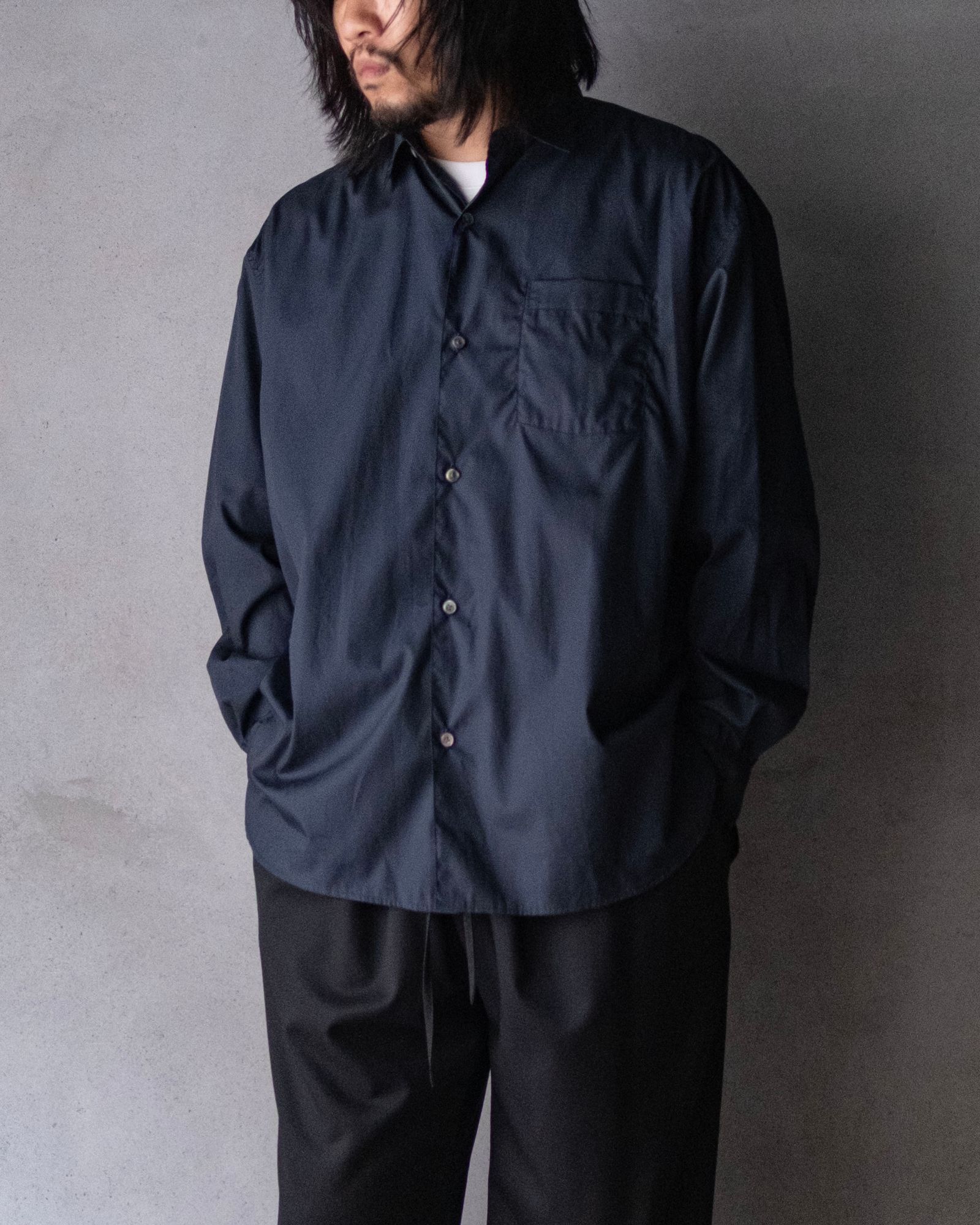Broad Cotton Wide Shirts / Navy