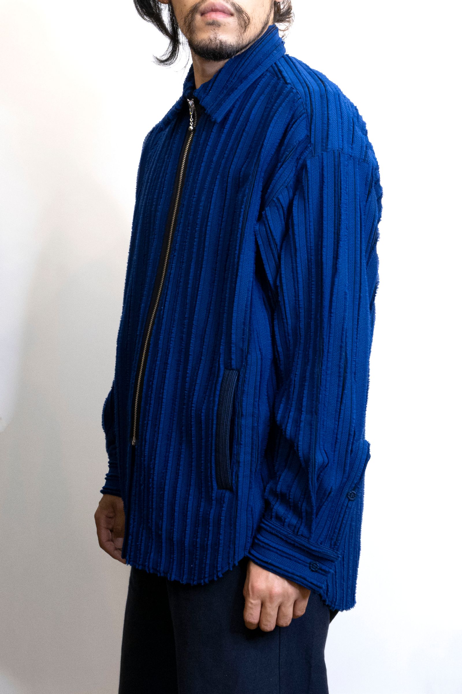 Quilted Striped Jacquard Shirt Blouson / 刺し子ストライプジャカードシャツブルゾン - ROYAL BLUE