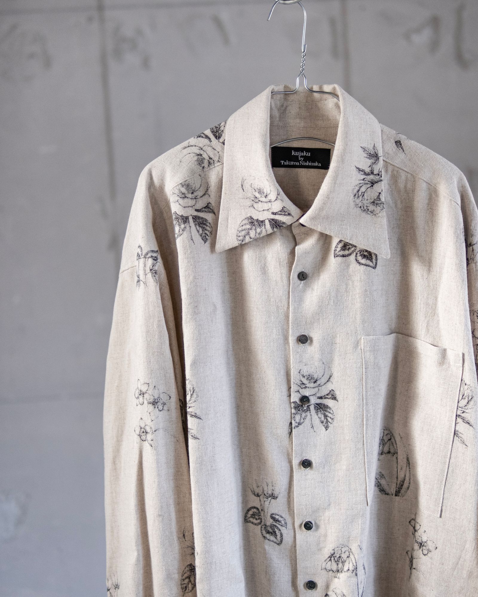 Botanical Print Oversized Shirt / Ecru × Botanical Print