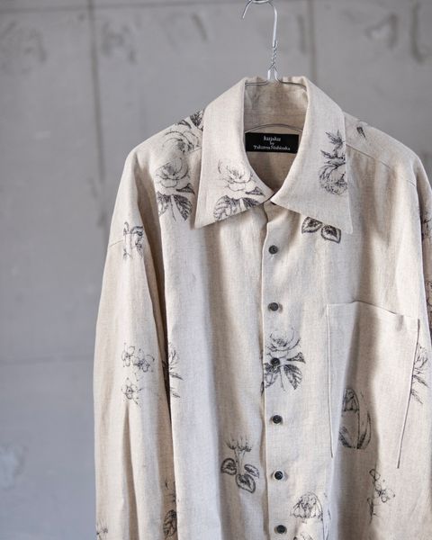 Botanical Print Oversized Shirt / Ecru × Botanical Print