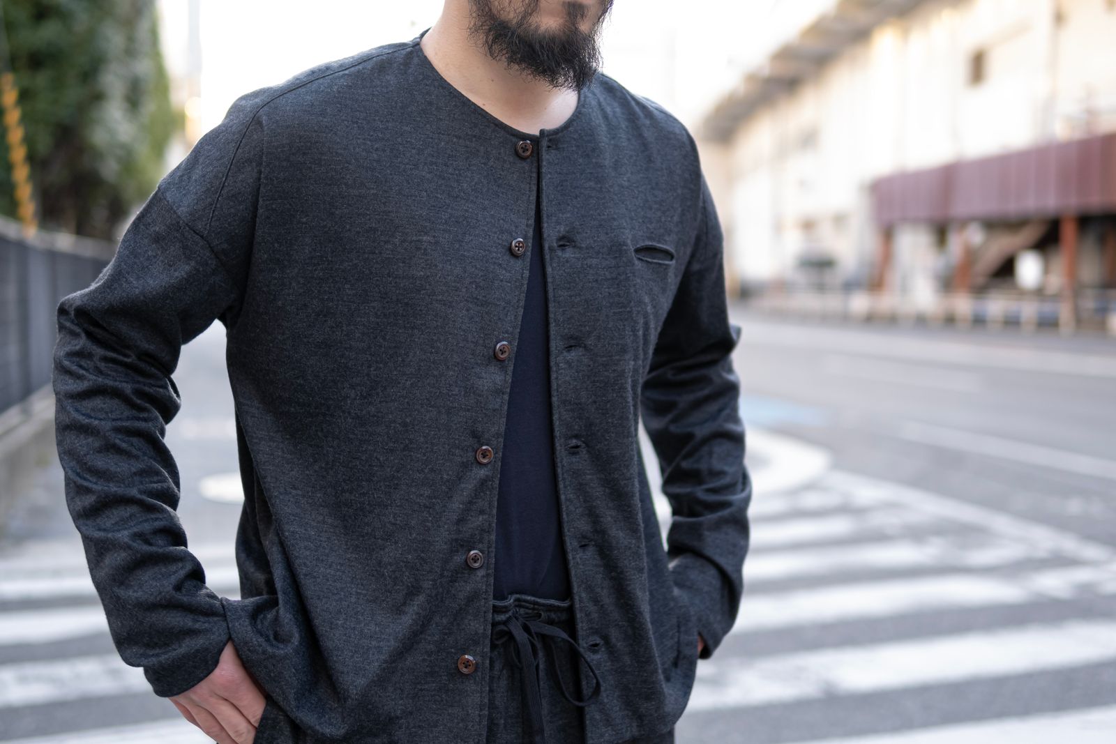 Italian jersey crewneck cardigan / gray