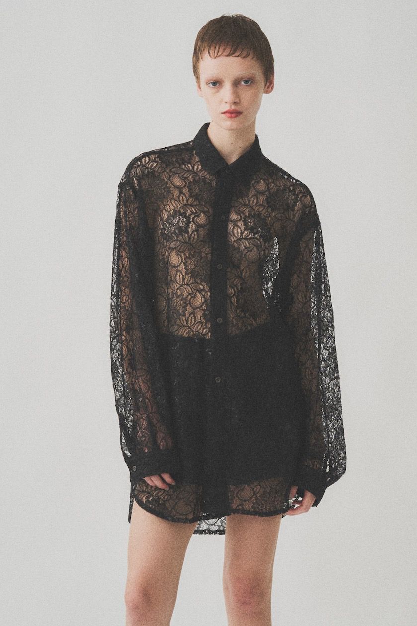 GLITTER LACE L/S SHIRT / BLACK