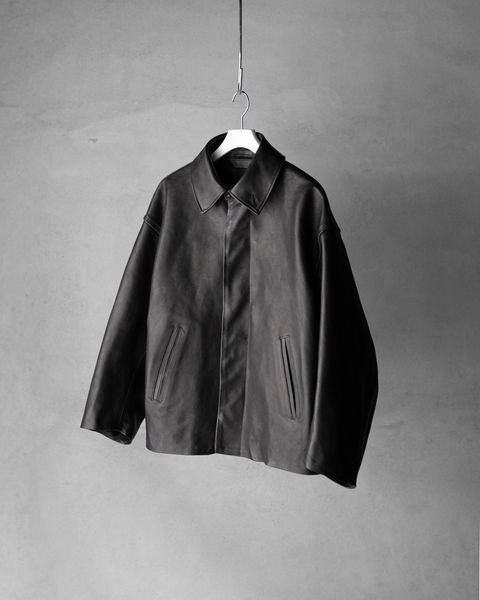 Leather Wide Elbow Coat / Black