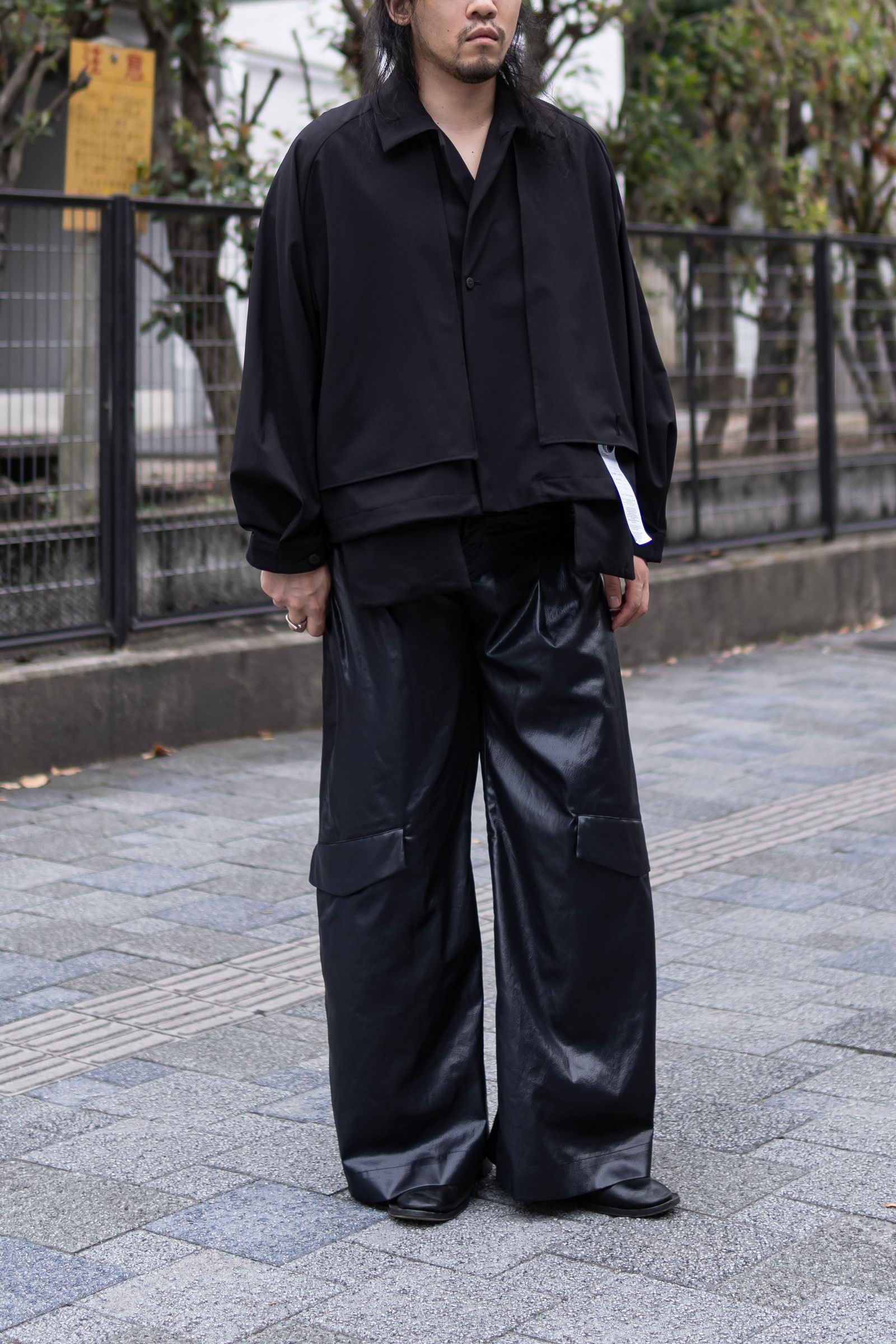 "FAKE-FAKE LEATHER" Baggy trousers / BLACK