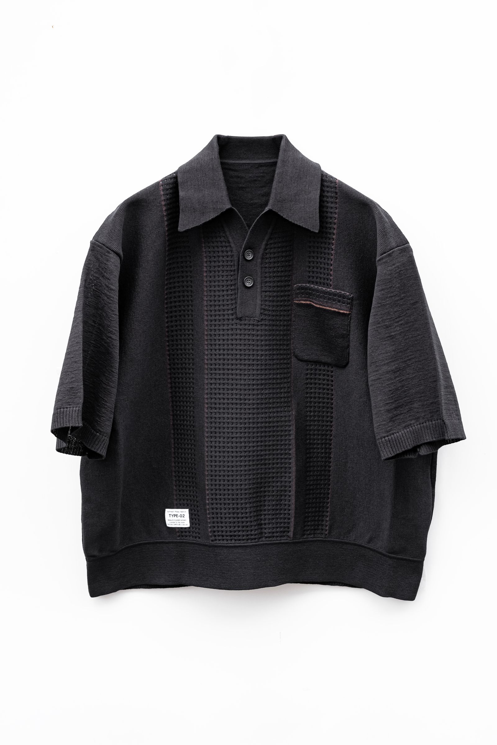 elephant TRIBAL fabrics - Grandfather knit polo / BLACK | Retikle