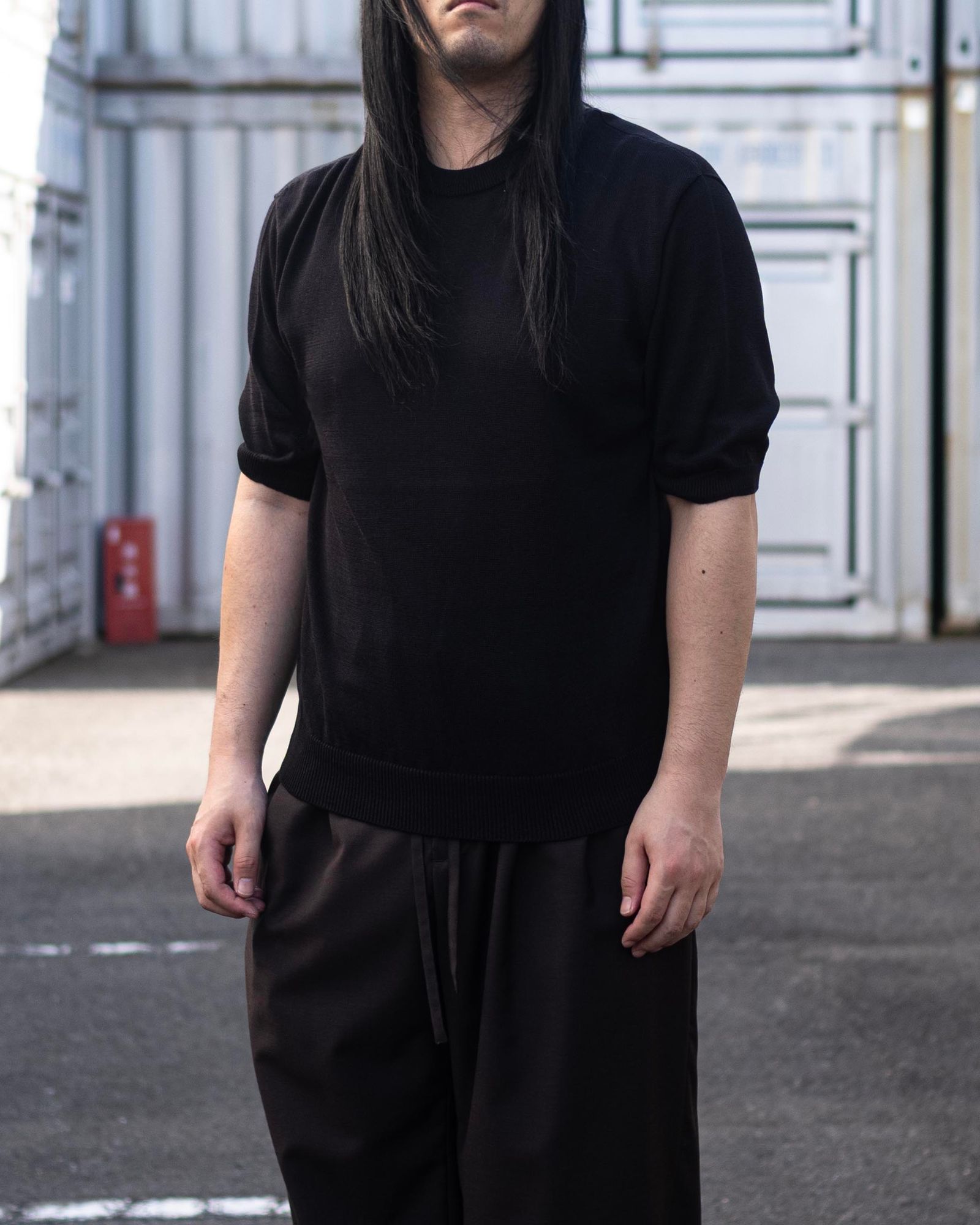Wide knit T-Shirt / Black