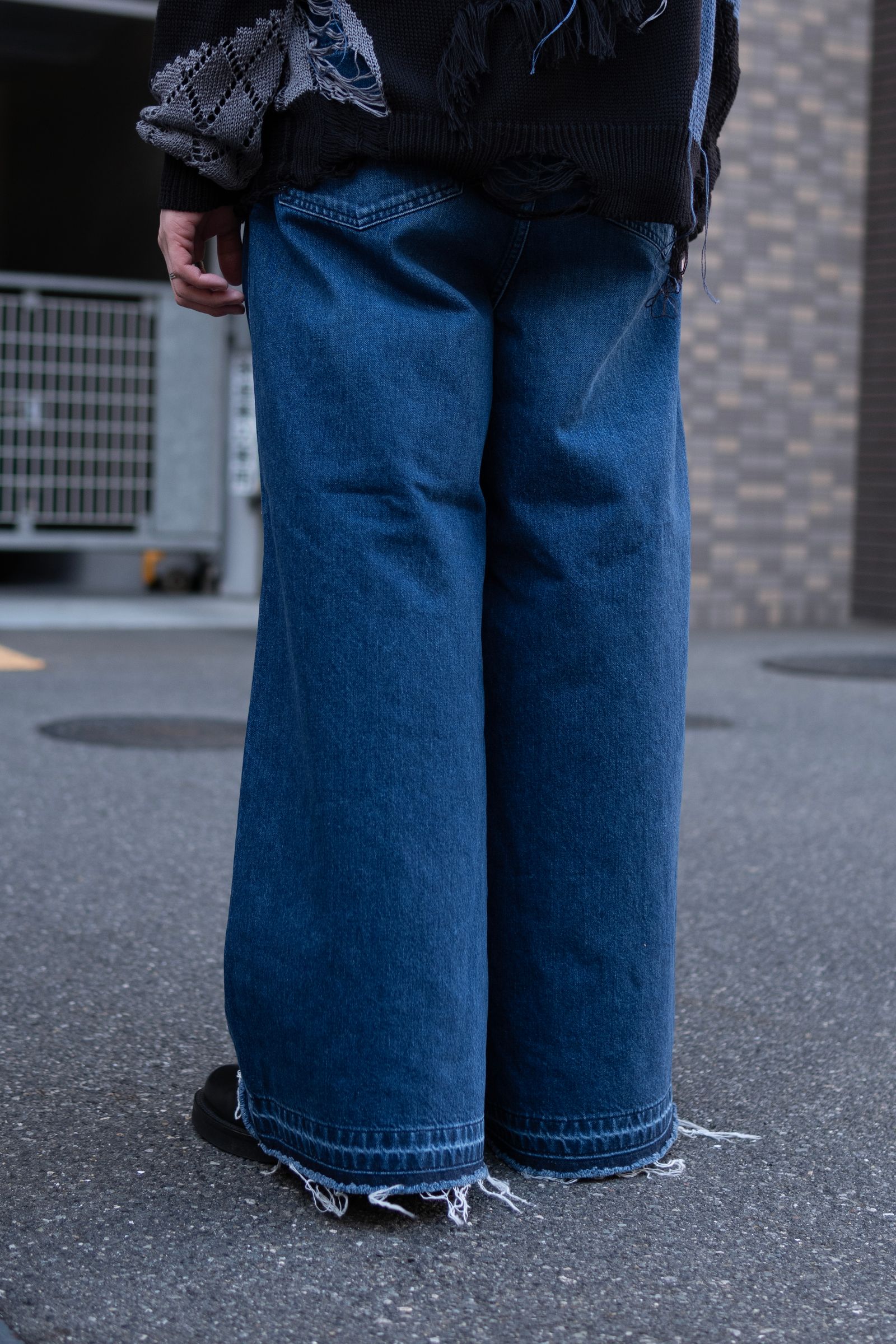 JUHA - DAMAGE BAGGY DENIM PANTS / Navy | Retikle Online Store