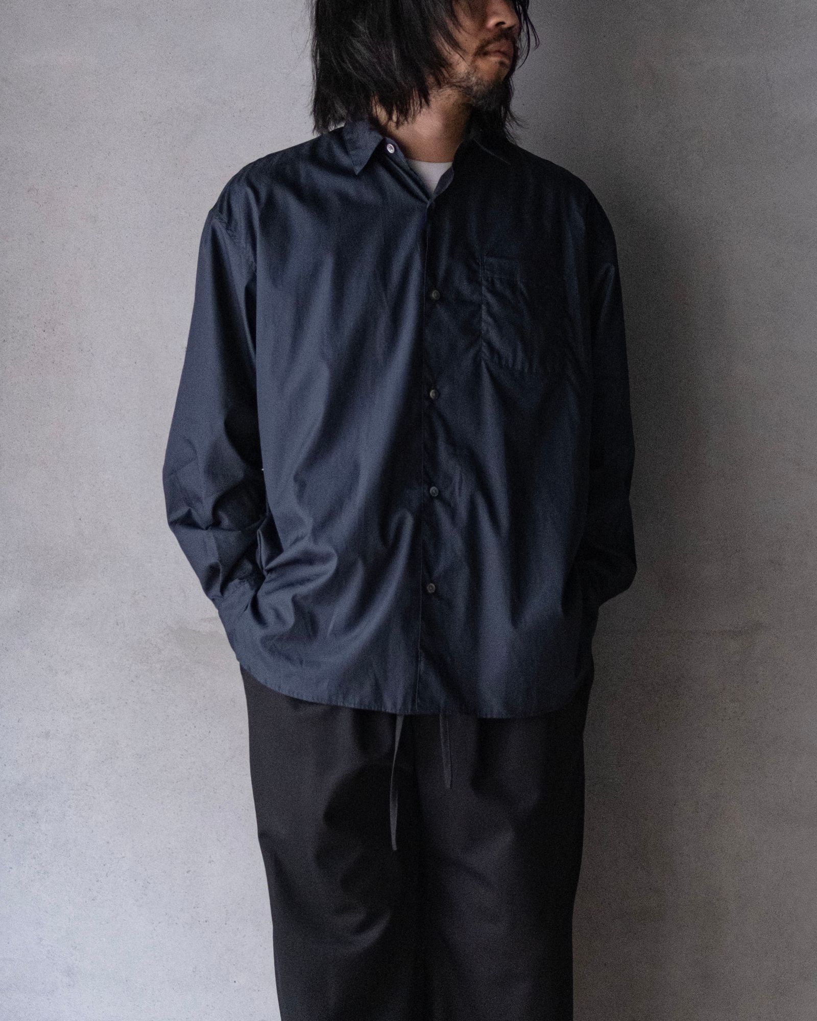 Broad Cotton Wide Shirts / Navy