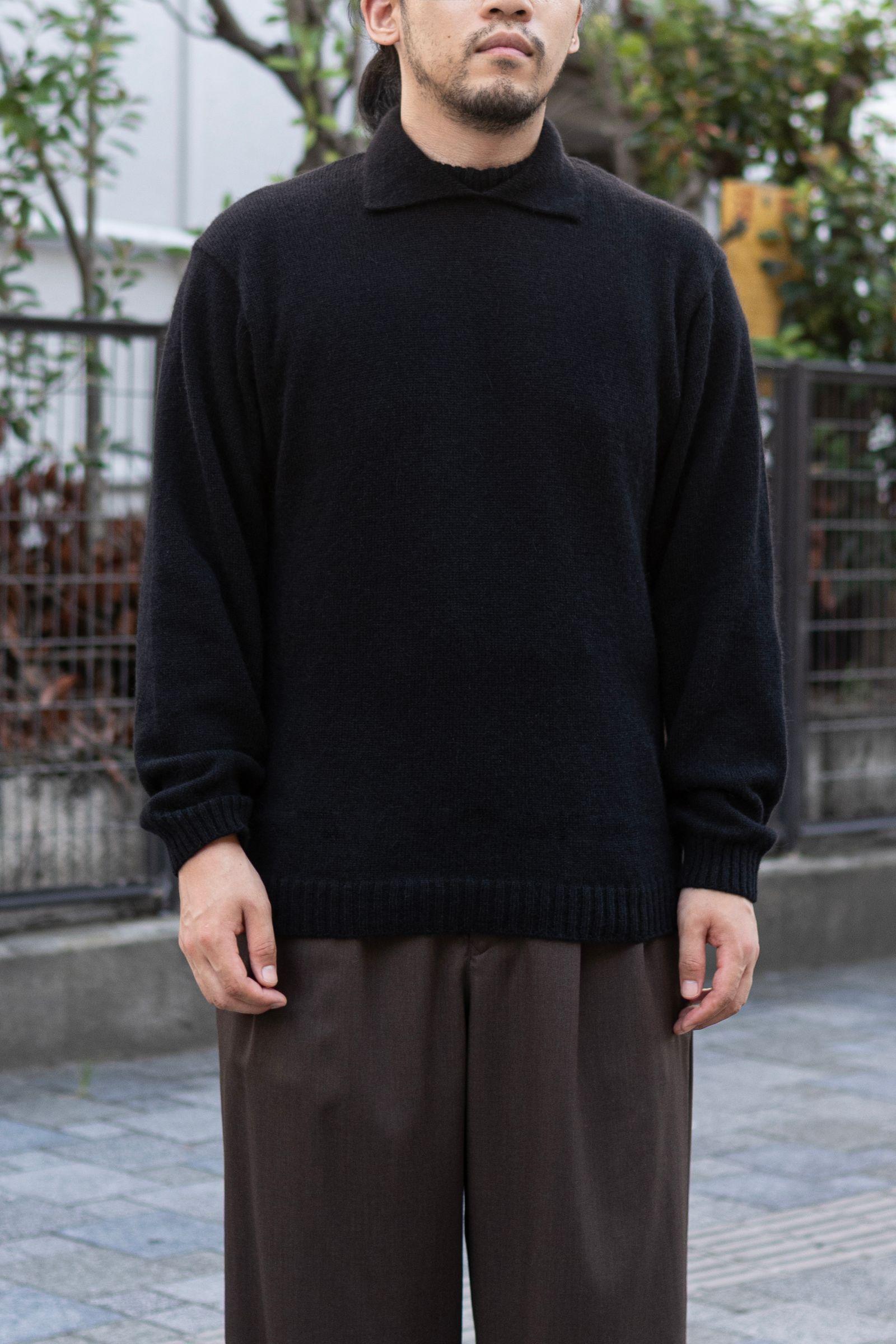 ALPACA POLO COLLAR KNIT SHIRT / BLACK