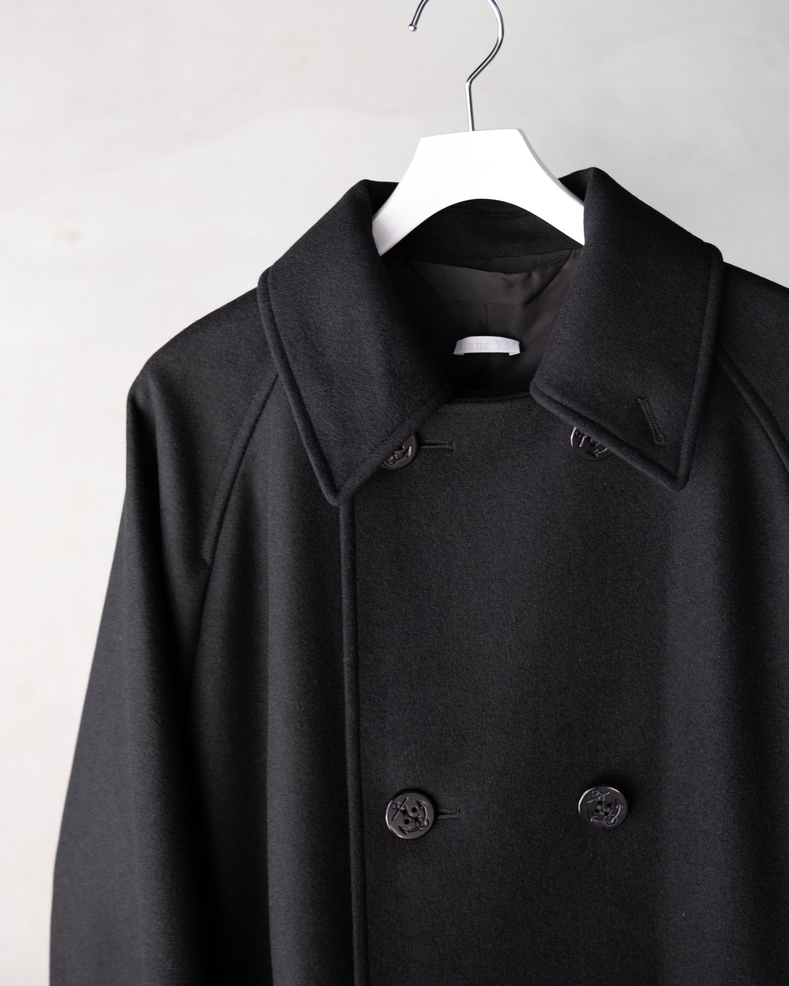Wool Raglan Pea Coat / Black