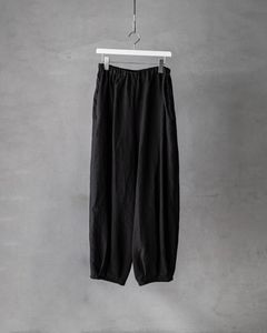 Linen Tucked Hem Wide Easy Pants / Black