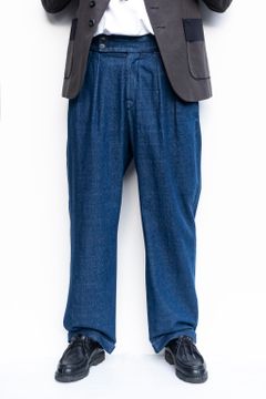 NEW 2TUCK BELTLESS TROUSERS DENIM WASH / BLUE