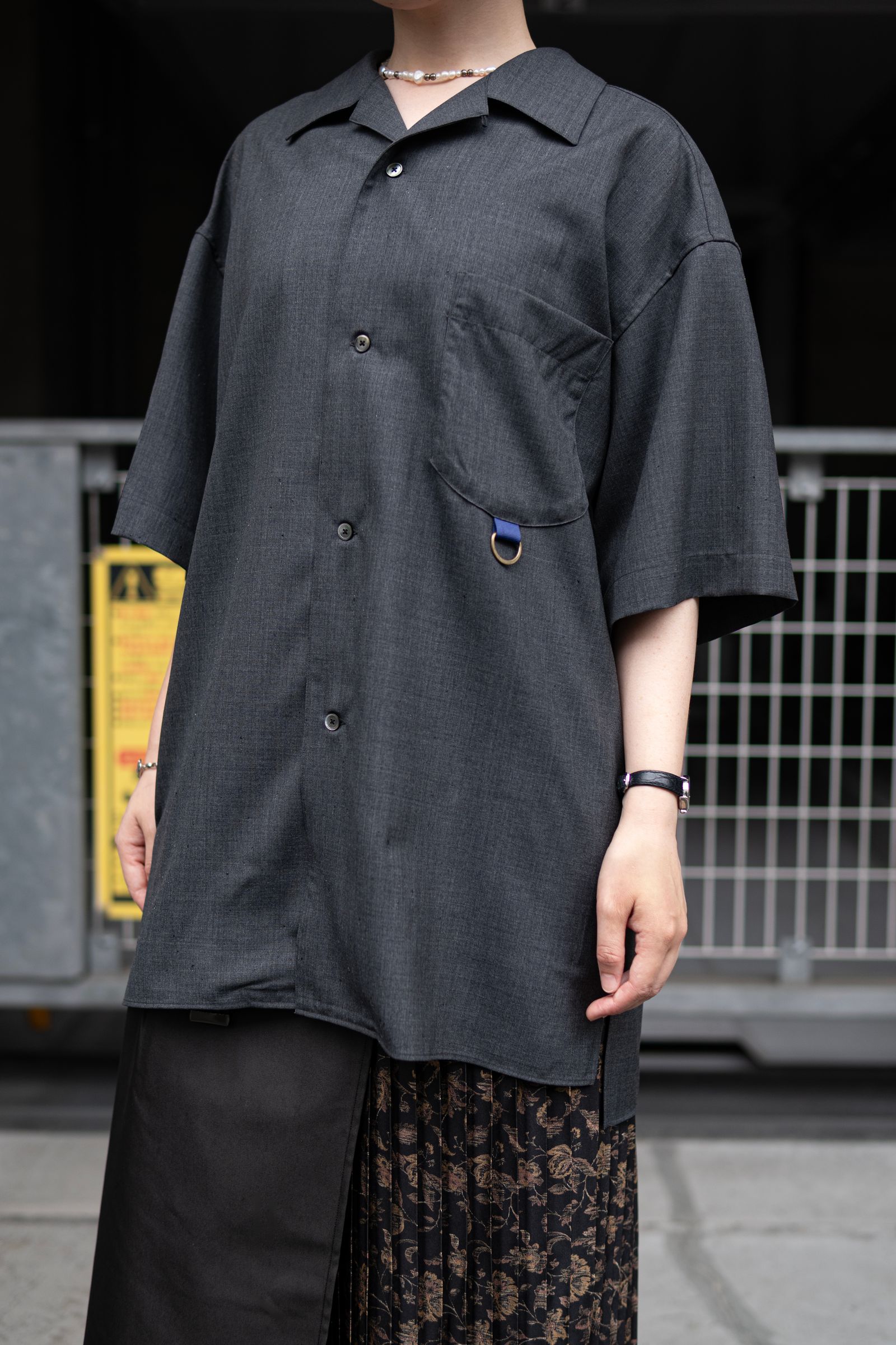 Wool Open Collar Shirt / Charcoal
