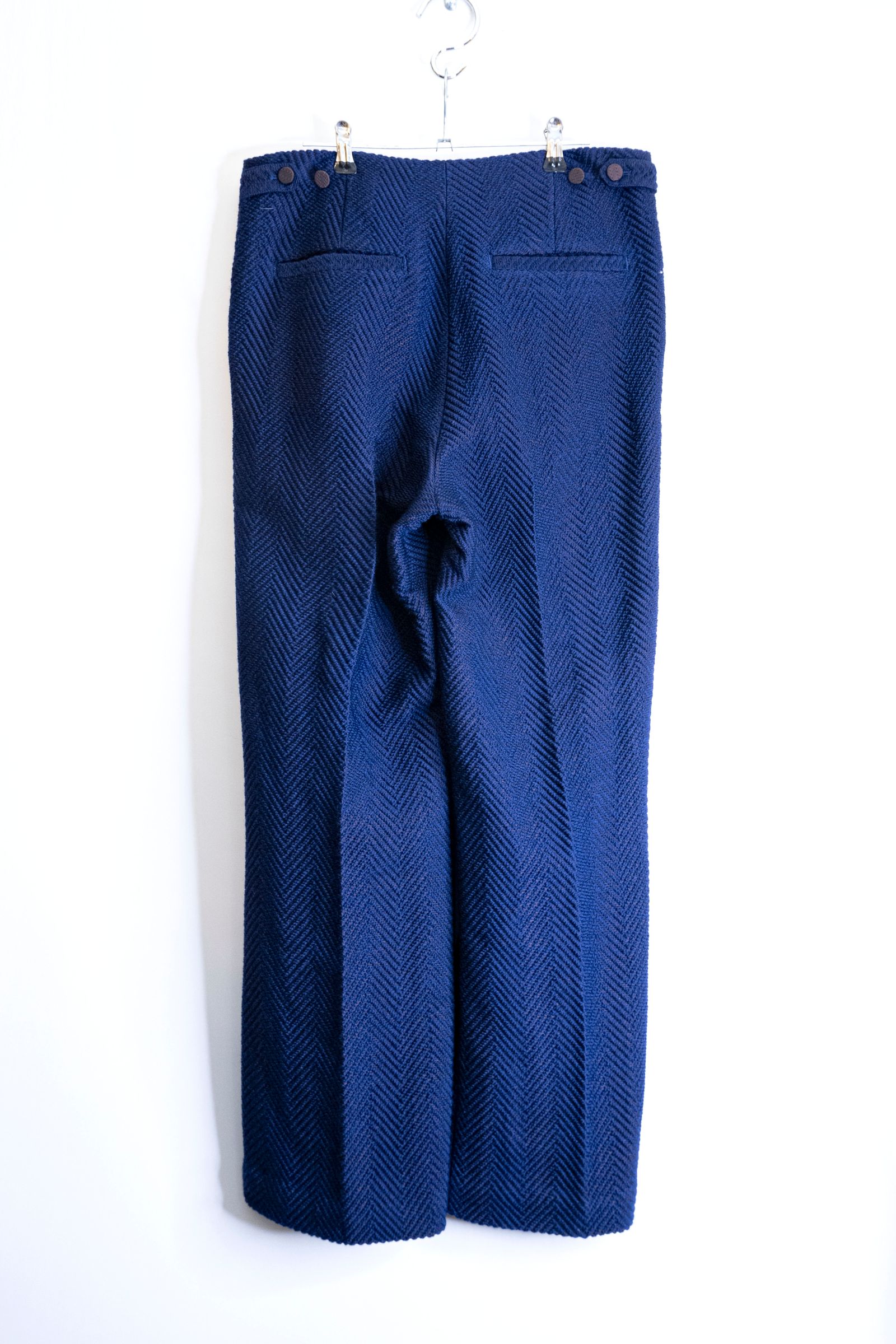 Wool Herringbone Wide Pants / ウールヘリンボーンジャカードワイドパンツ - ROYAL BLUE