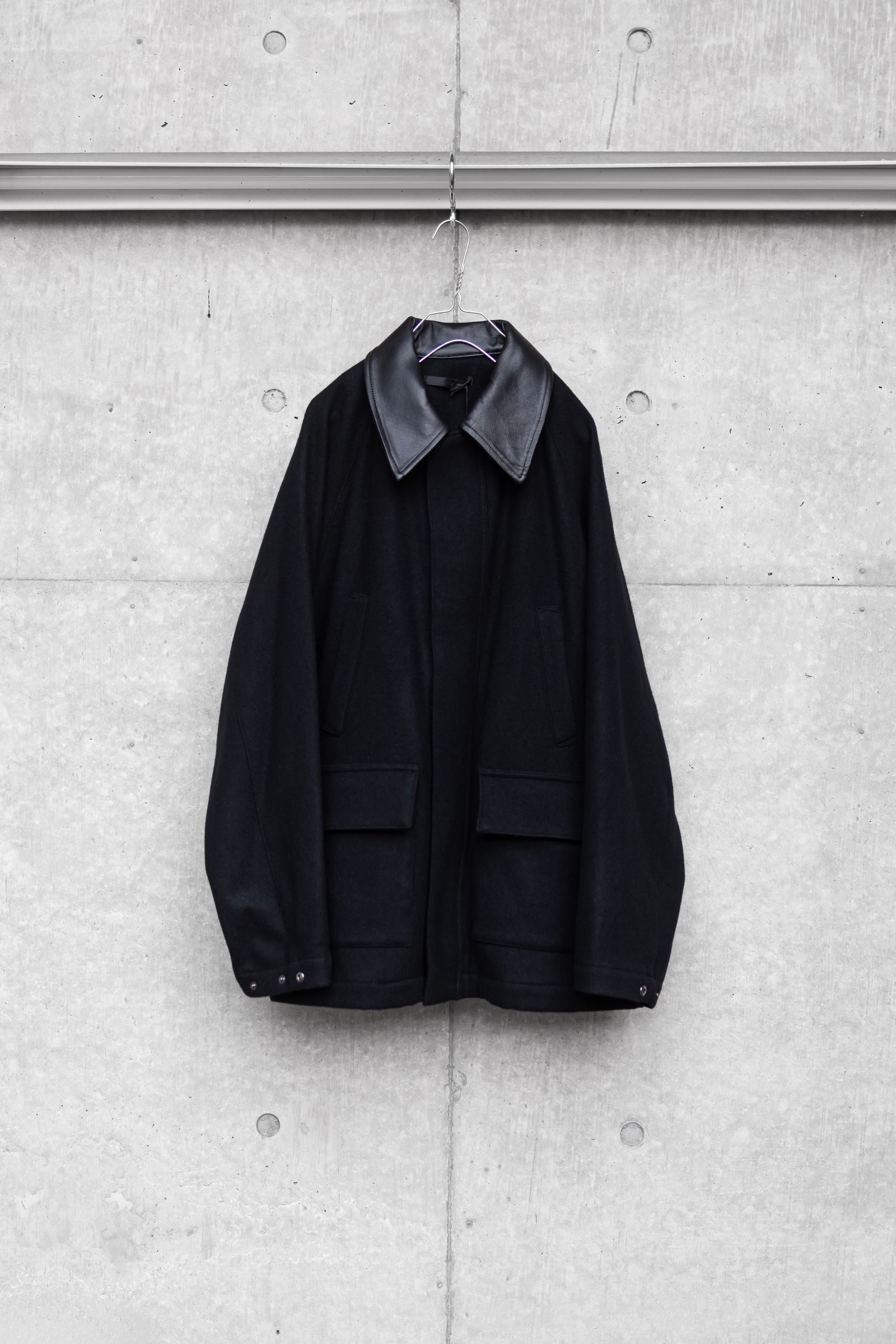 LEATHER COLLAR RIDING JACKET / BLACK