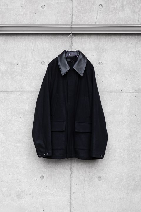 LEATHER COLLAR RIDING JACKET / BLACK
