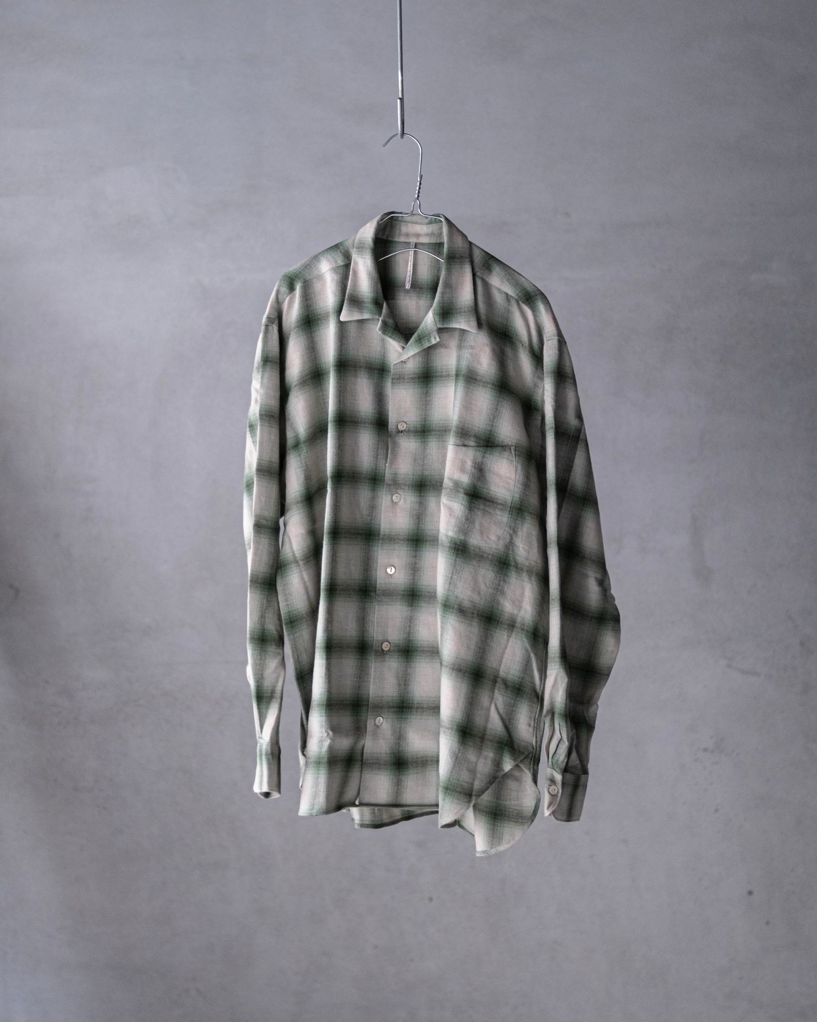OPEN COLLAR SHIRT / GREEN OMBRE CHECK