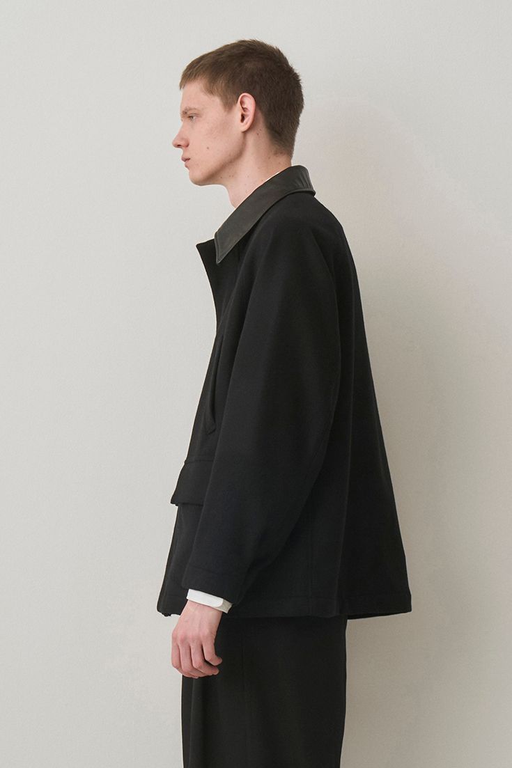 LEATHER COLLAR RIDING JACKET / BLACK
