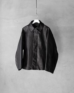 Leather Wide Elbow Coat / Black