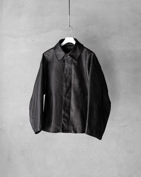 Leather Wide Elbow Coat / Black
