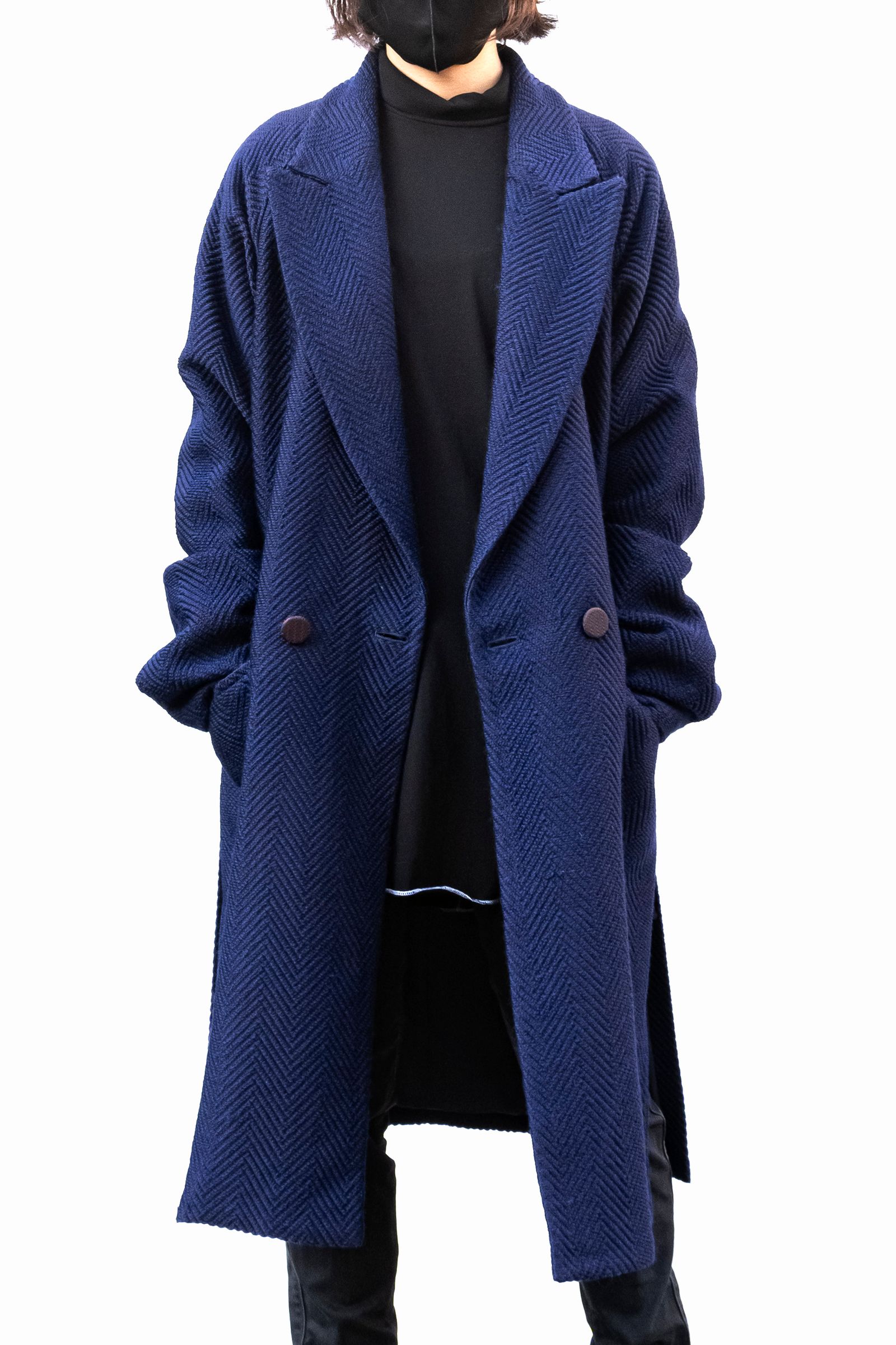 Wool Herringbone Chester Coat / ウールヘリンボーンチェスターコート - ROYAL BLUE