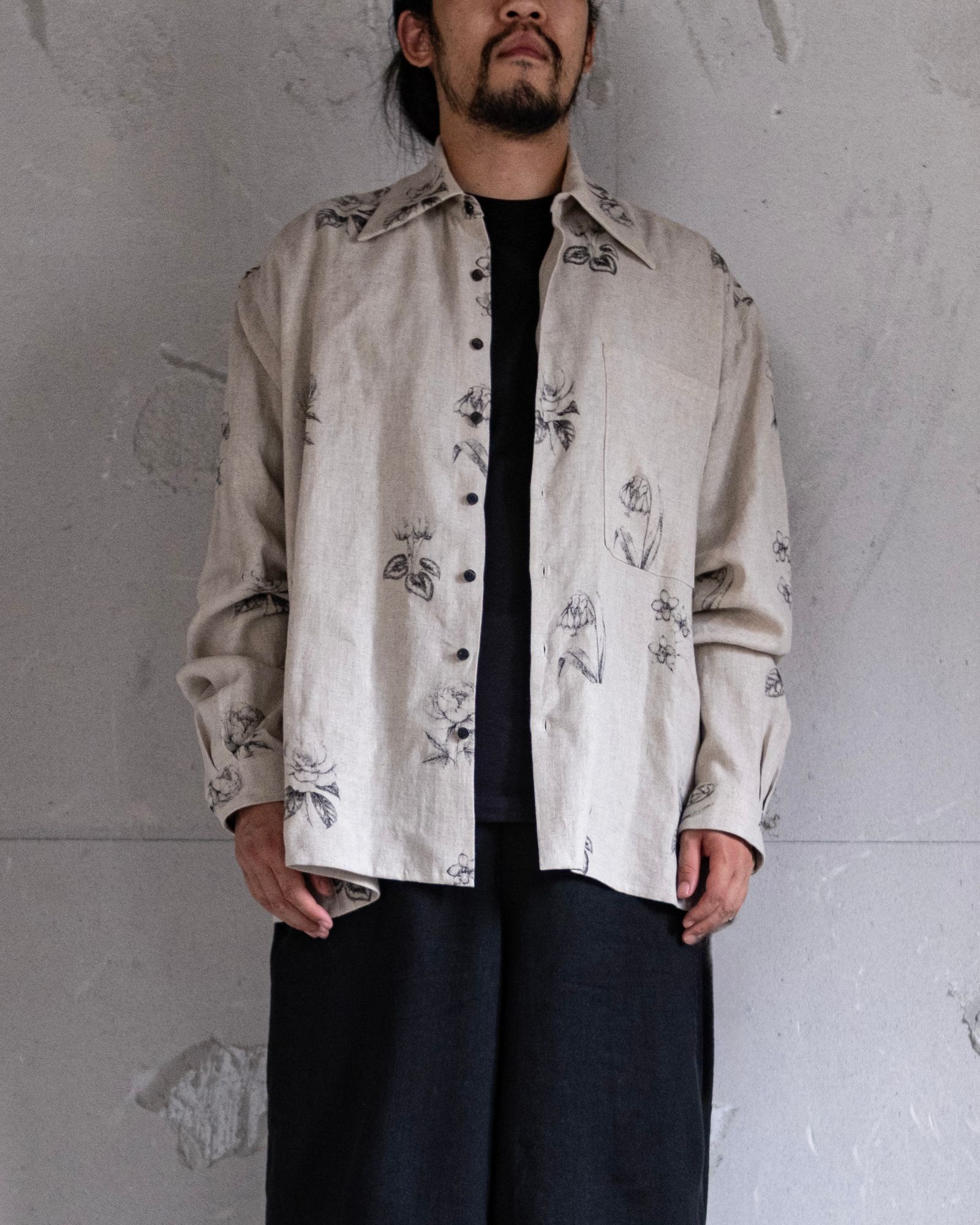 Botanical Print Oversized Shirt / Ecru × Botanical Print