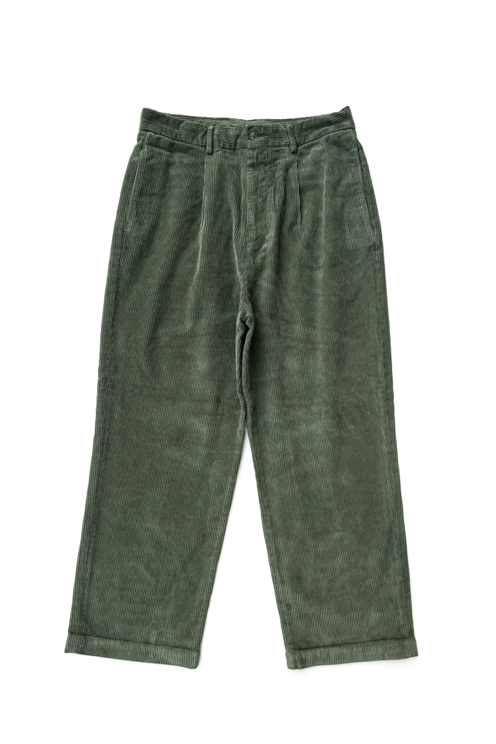 RICCARDO METHA - 1TUCK WIDE PANTS 8walle CORDUROY SOLID / OLIVE