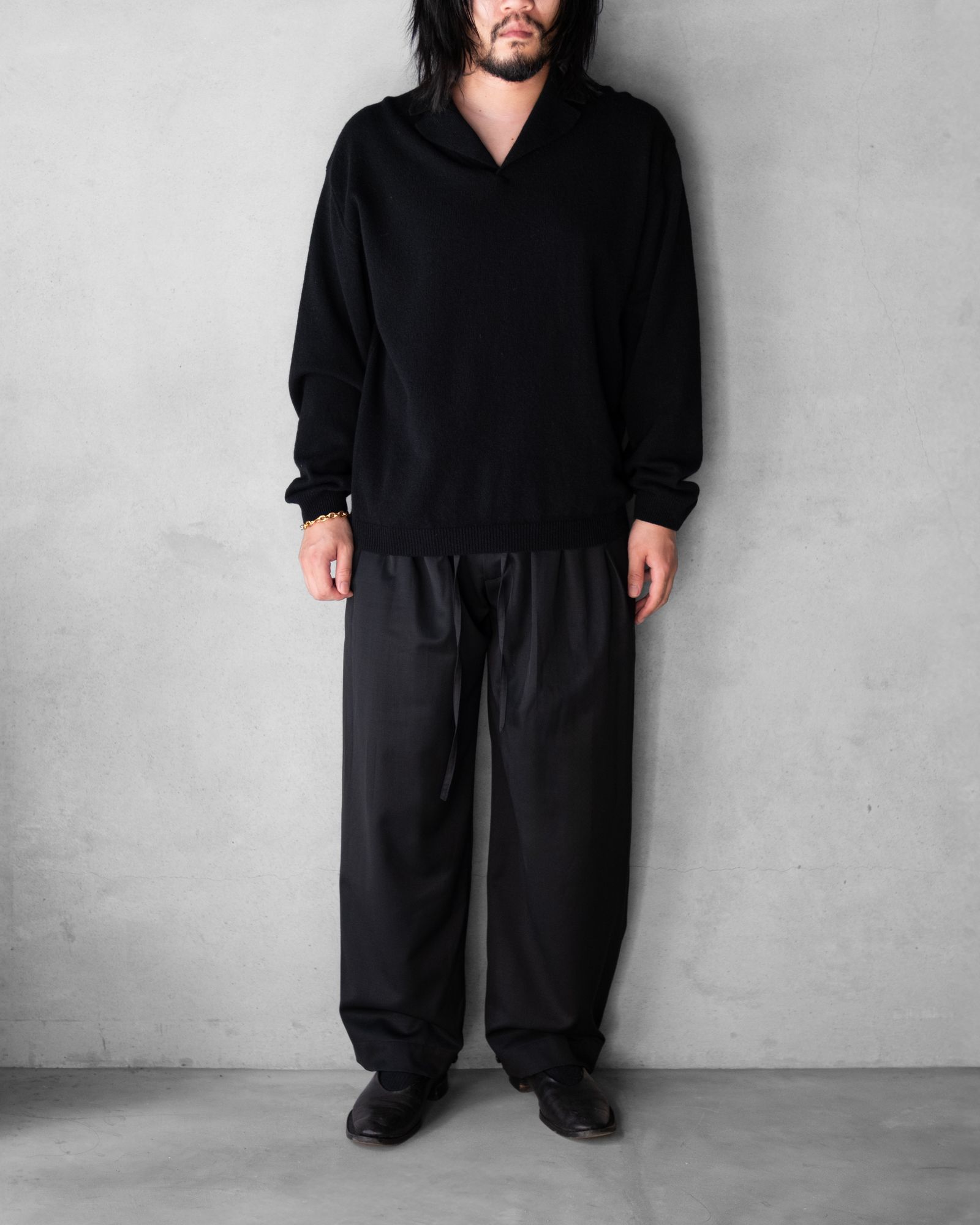 3-Tuck Wide Slacks / Black