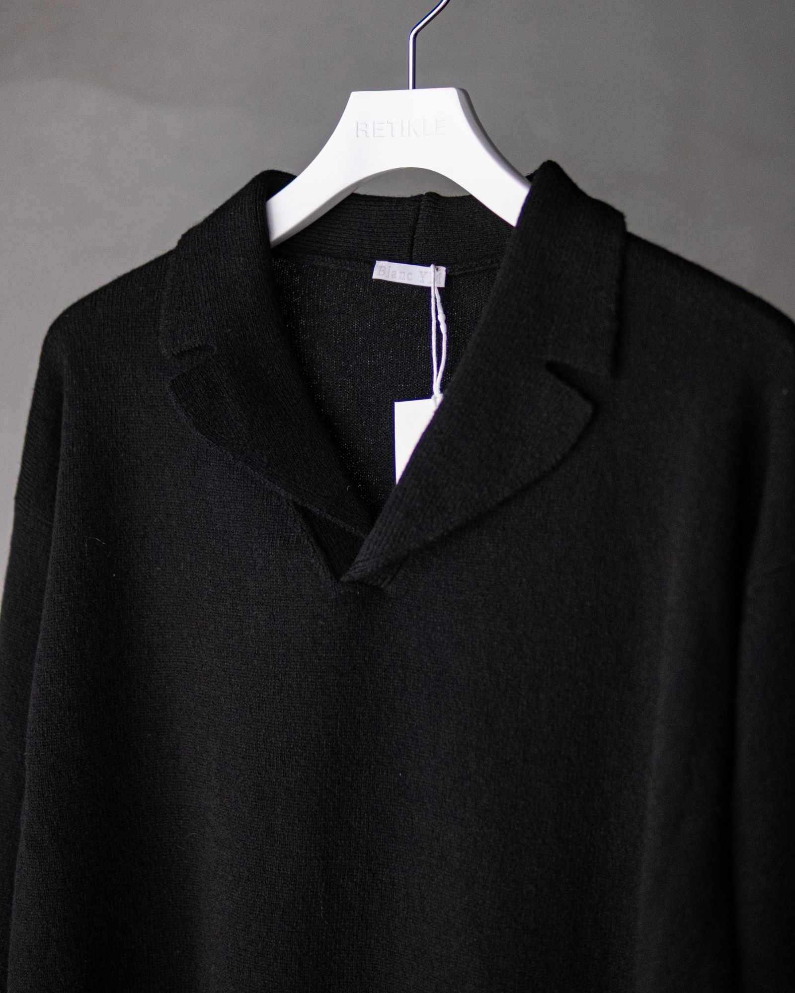 Wool Open Collar Knit Shirts / Black