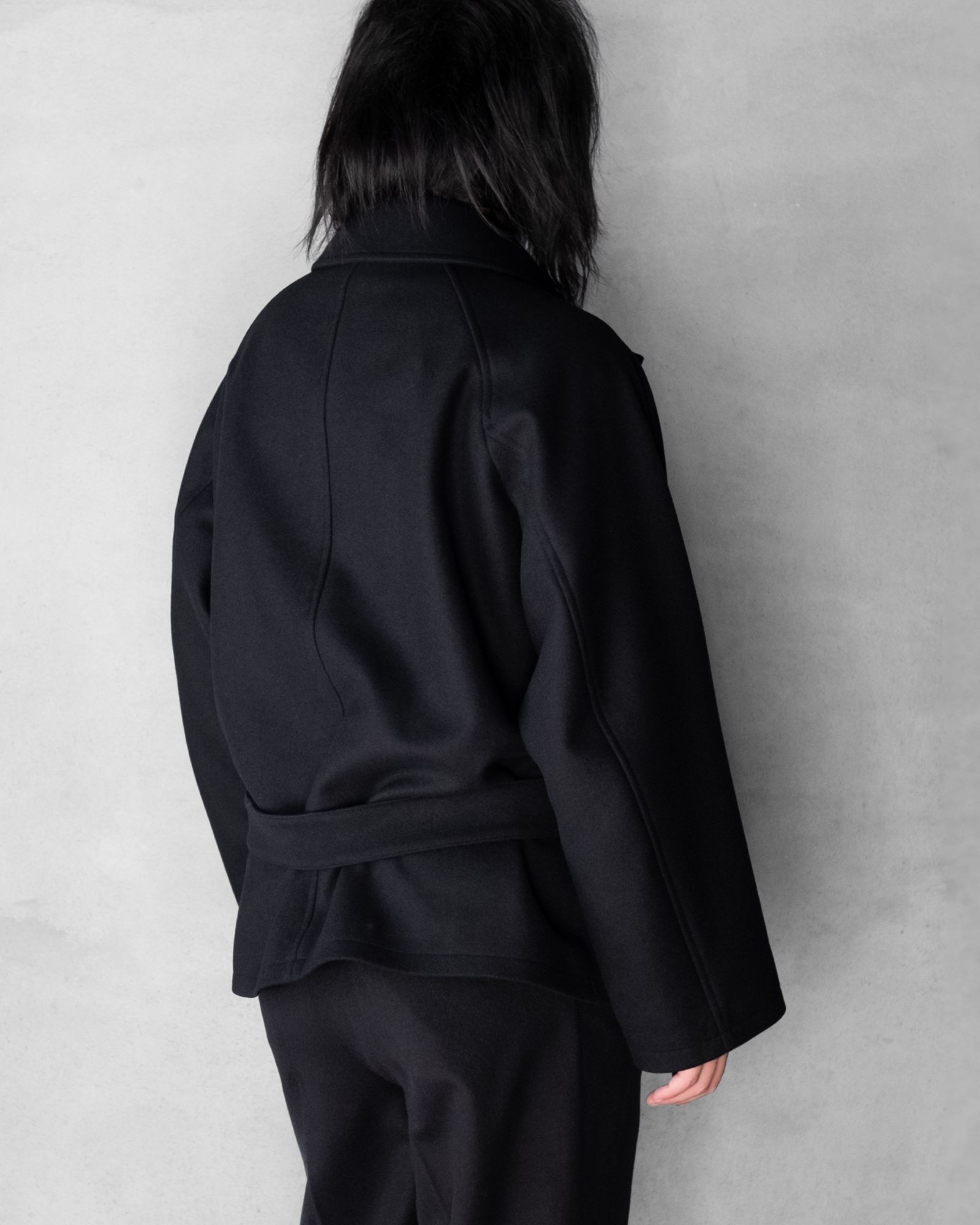Wool Raglan Pea Coat / Black