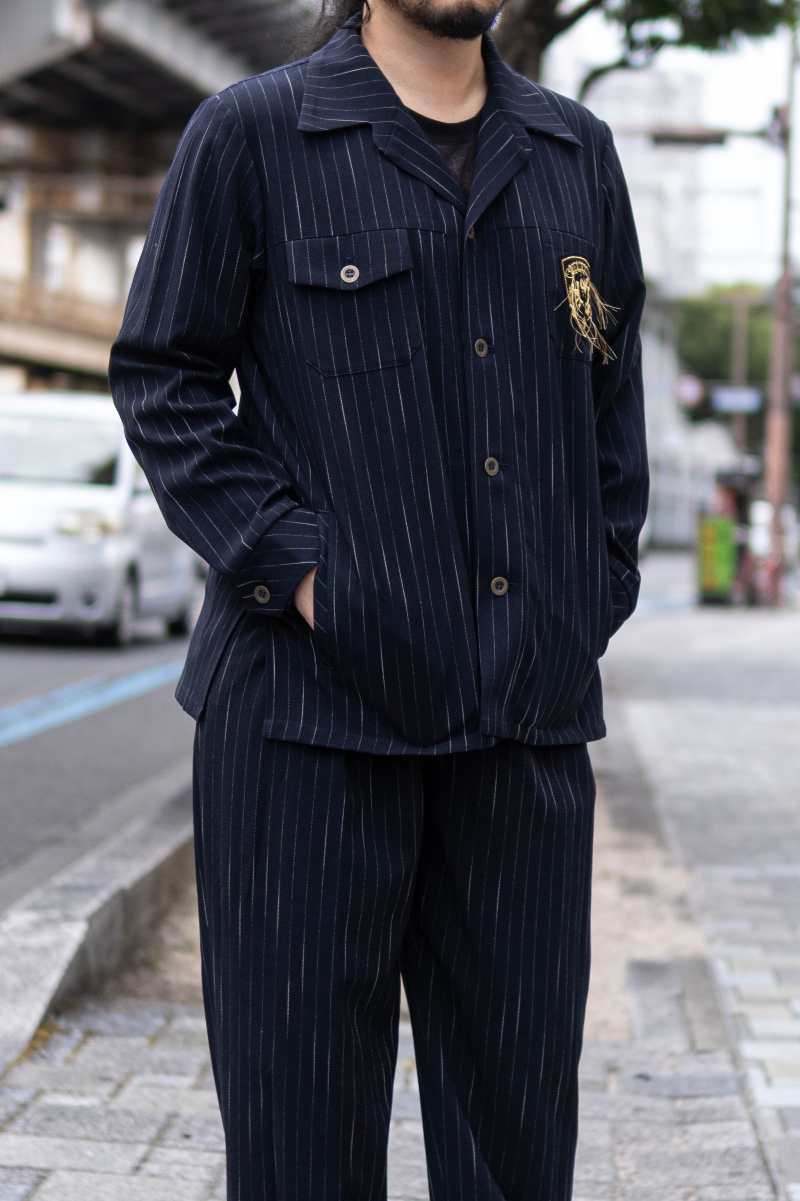 Worsted striped SH / nvy