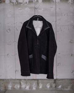 FAUX LEATHER TRIM OVERSIZED PULLOVER / BLACK