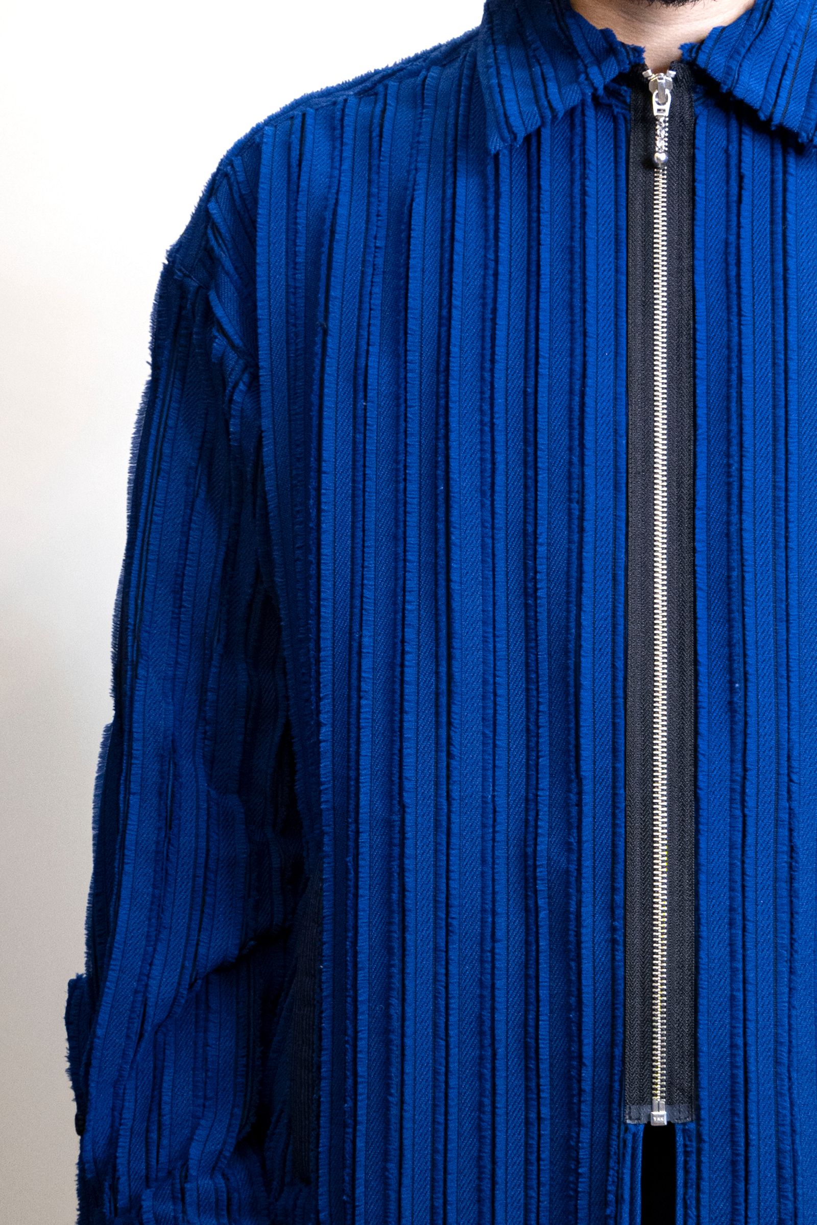 Quilted Striped Jacquard Shirt Blouson / 刺し子ストライプジャカードシャツブルゾン - ROYAL BLUE