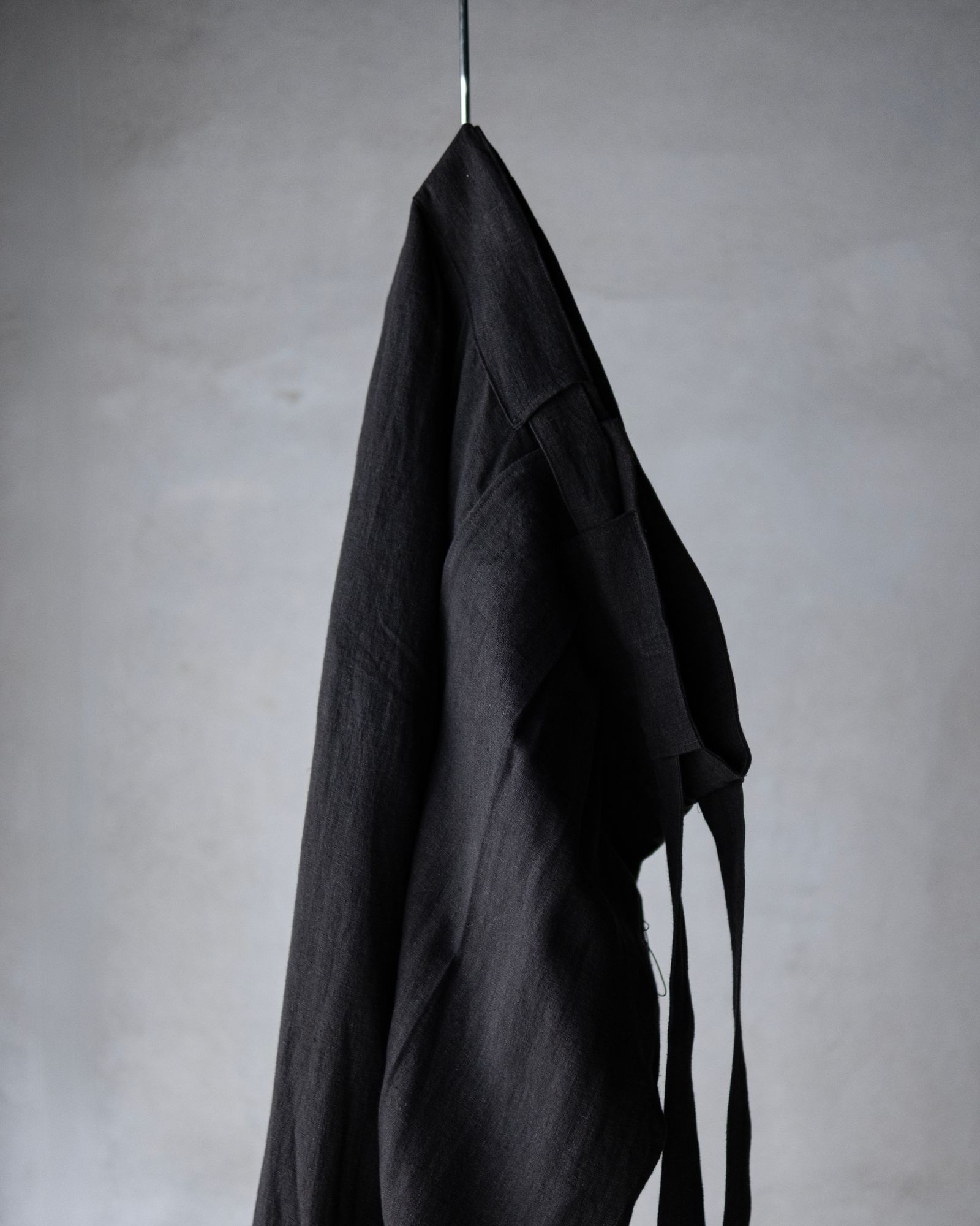 Linen Double Hem Pants with Matching Belt / Black