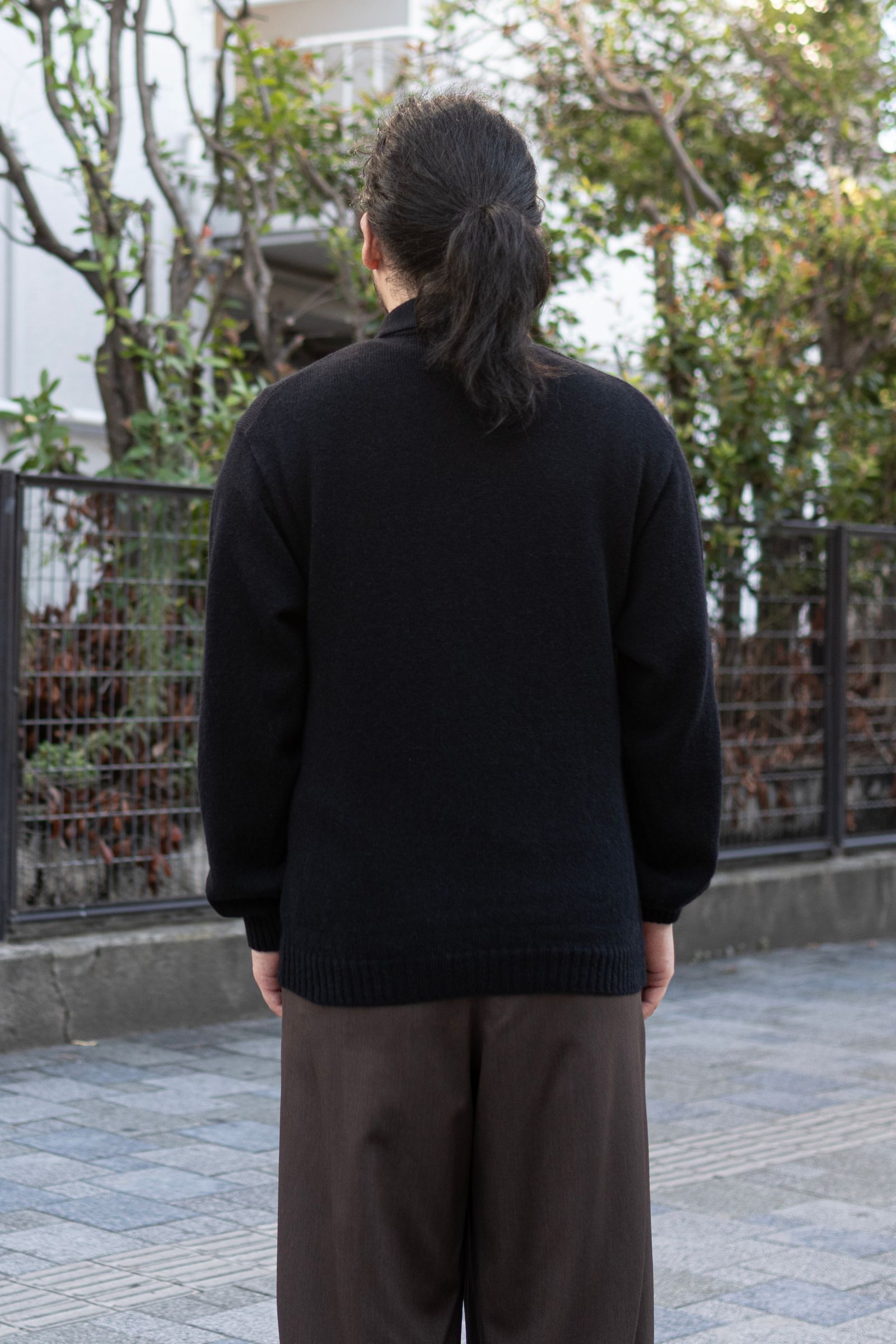 ALPACA POLO COLLAR KNIT SHIRT / BLACK
