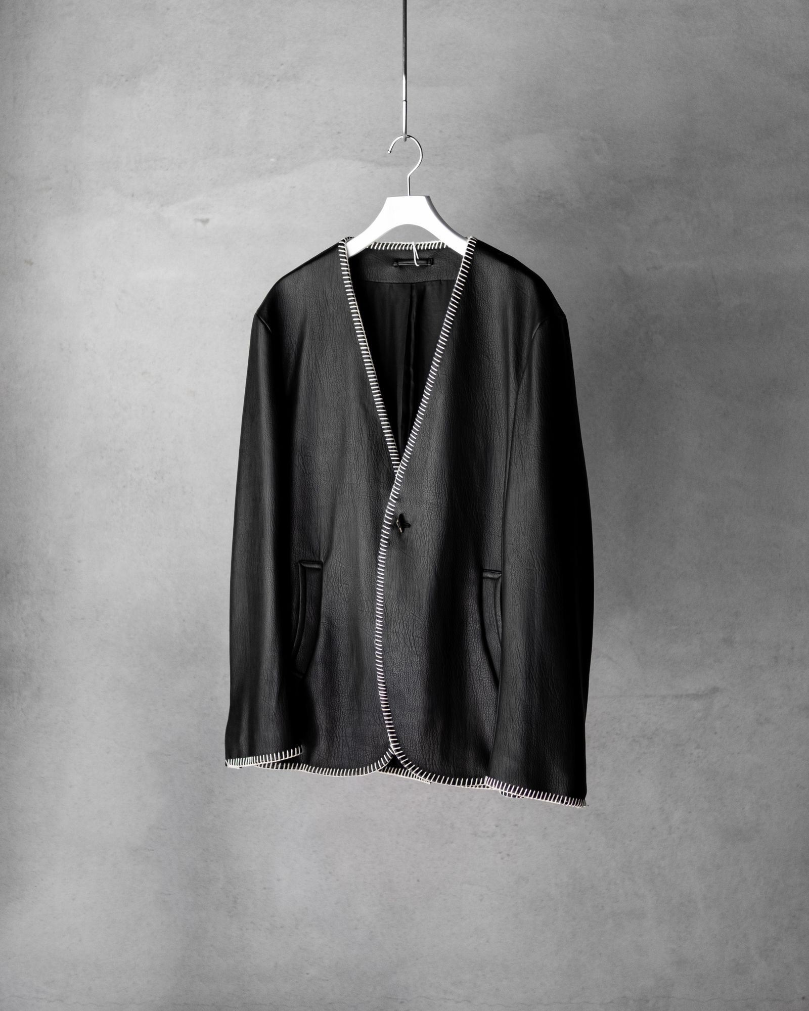 Fake Leather Embroidery Jacket / Black