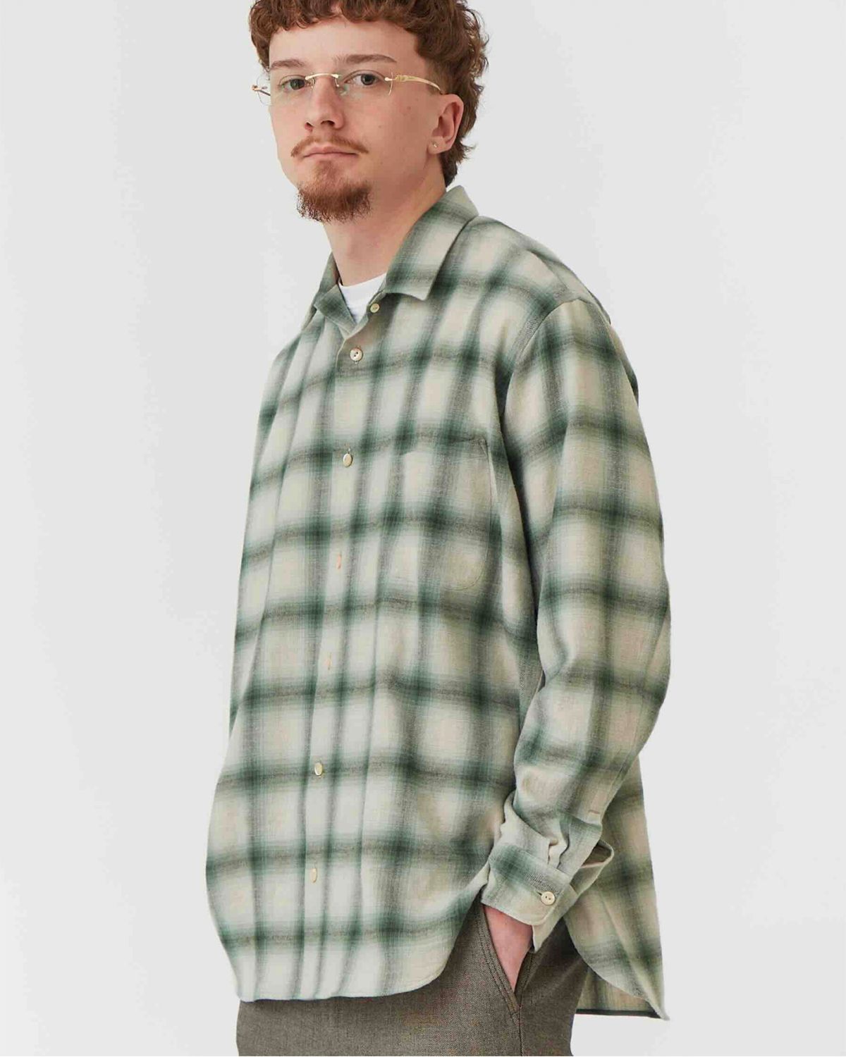 OPEN COLLAR SHIRT / GREEN OMBRE CHECK