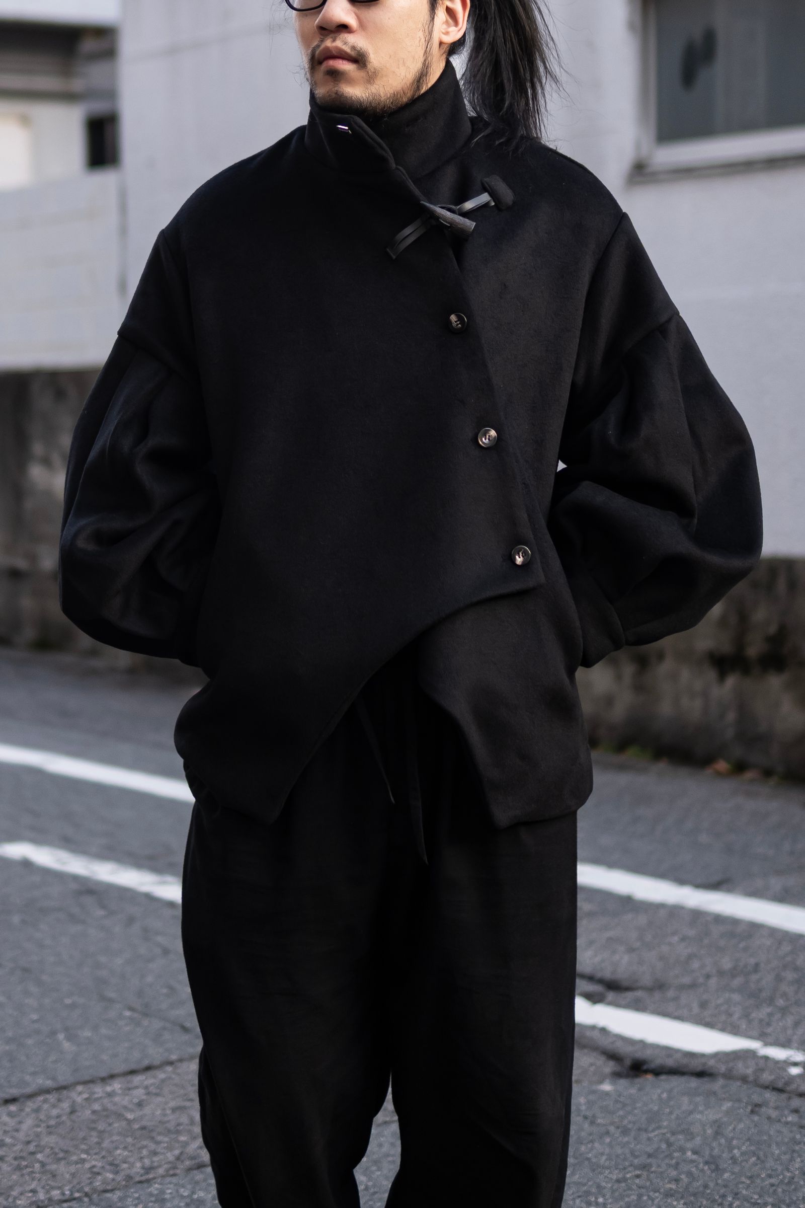 Bias Cut Short Duffle Coat / Black