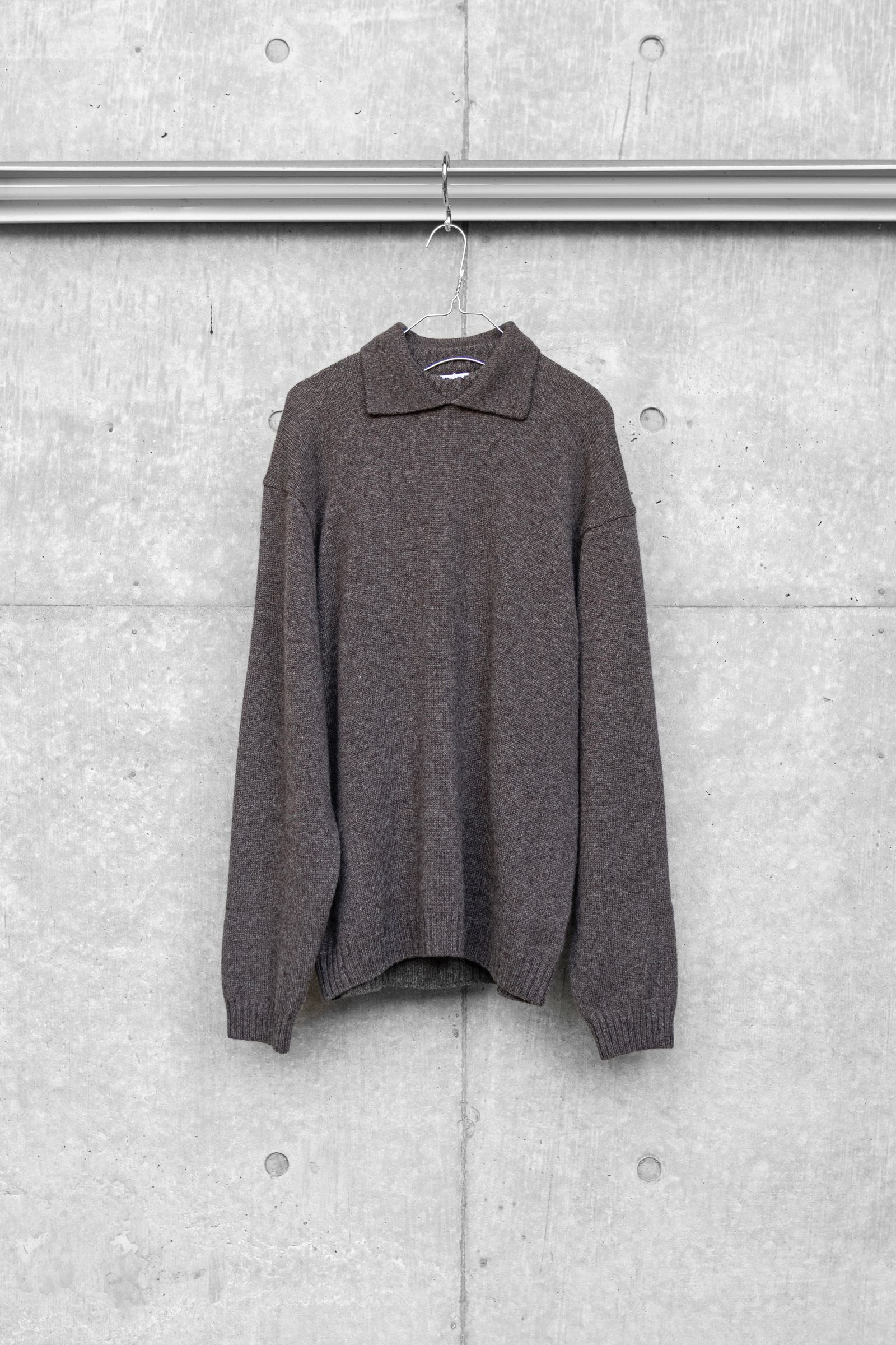 ALPACA POLO COLLAR KNIT SHIRT / BROWN