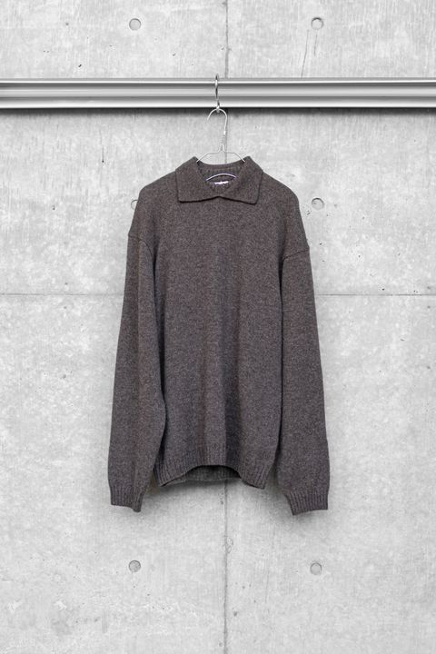 ALPACA POLO COLLAR KNIT SHIRT / BROWN