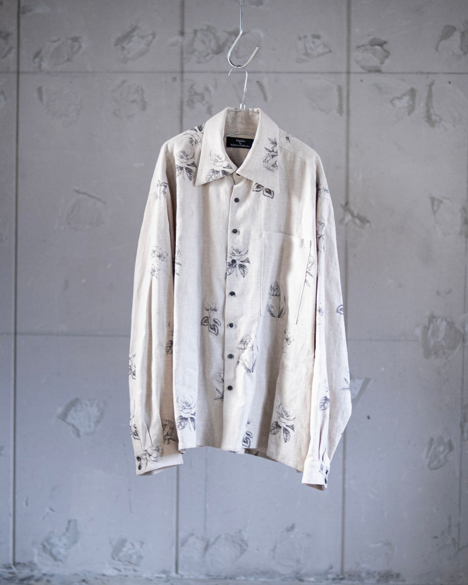 Botanical Print Oversized Shirt / Ecru × Botanical Print