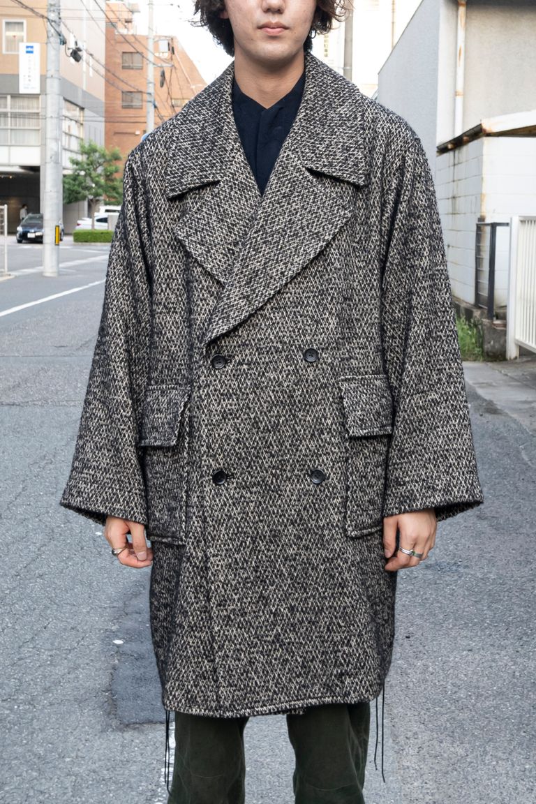 ATHA LOOP TWEED PATTERN OVERSIZED PEA COAT BLACK Retikle Online Store