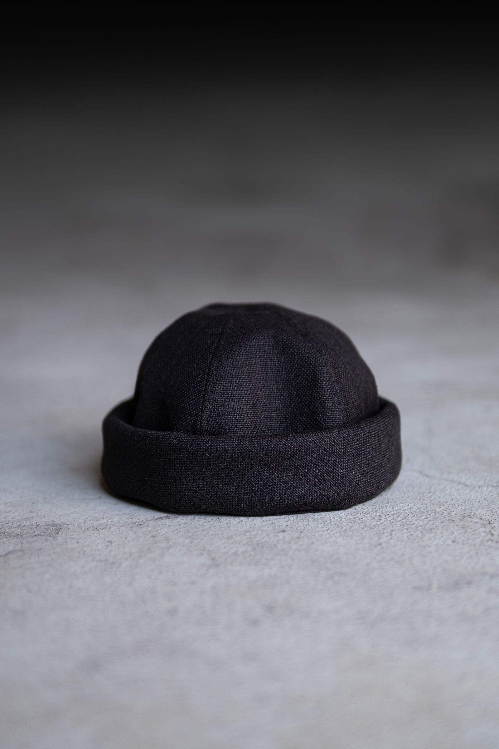 Linen Canvas Roll Cap / Black