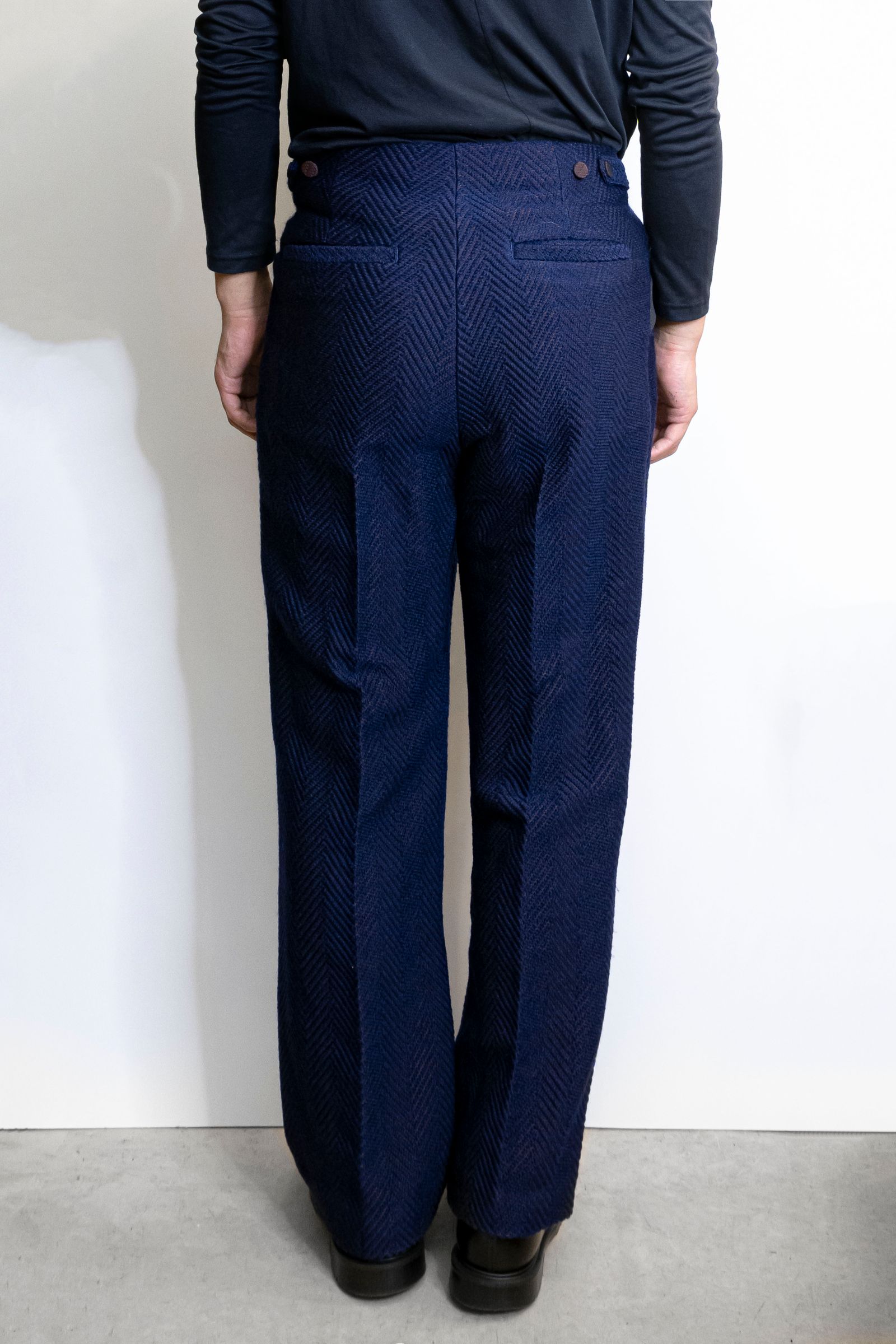 Wool Herringbone Wide Pants / ウールヘリンボーンジャカードワイドパンツ - ROYAL BLUE