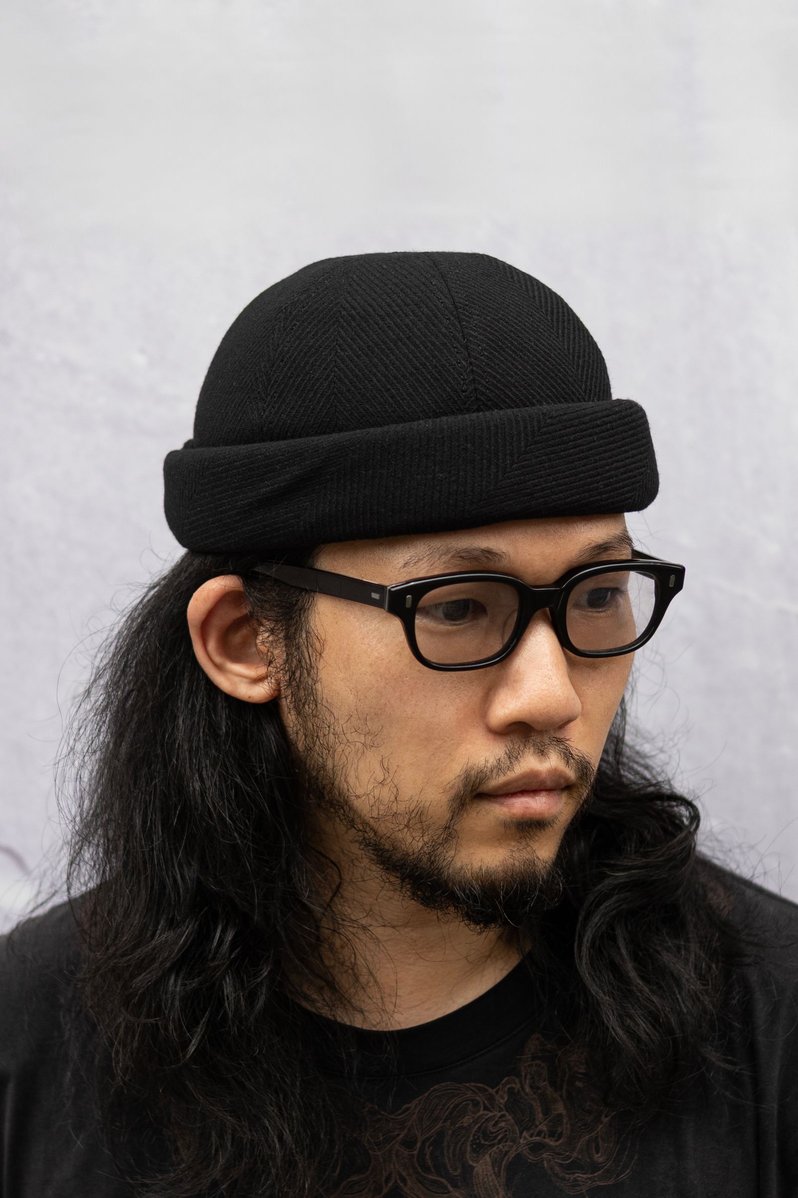 Dobby Stripe Roll Cap / Black