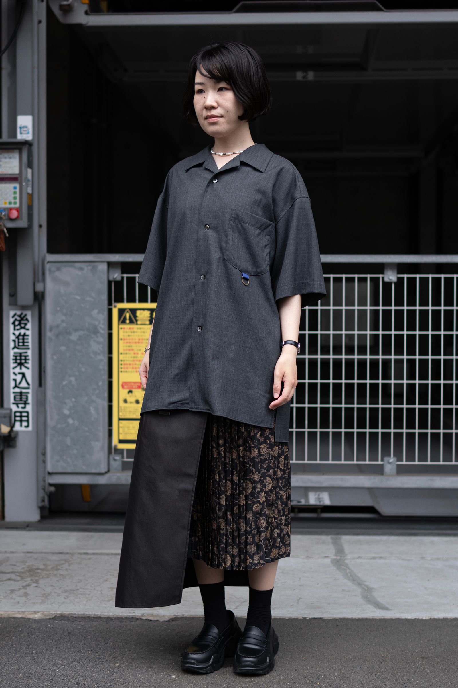 Wool Open Collar Shirt / Charcoal