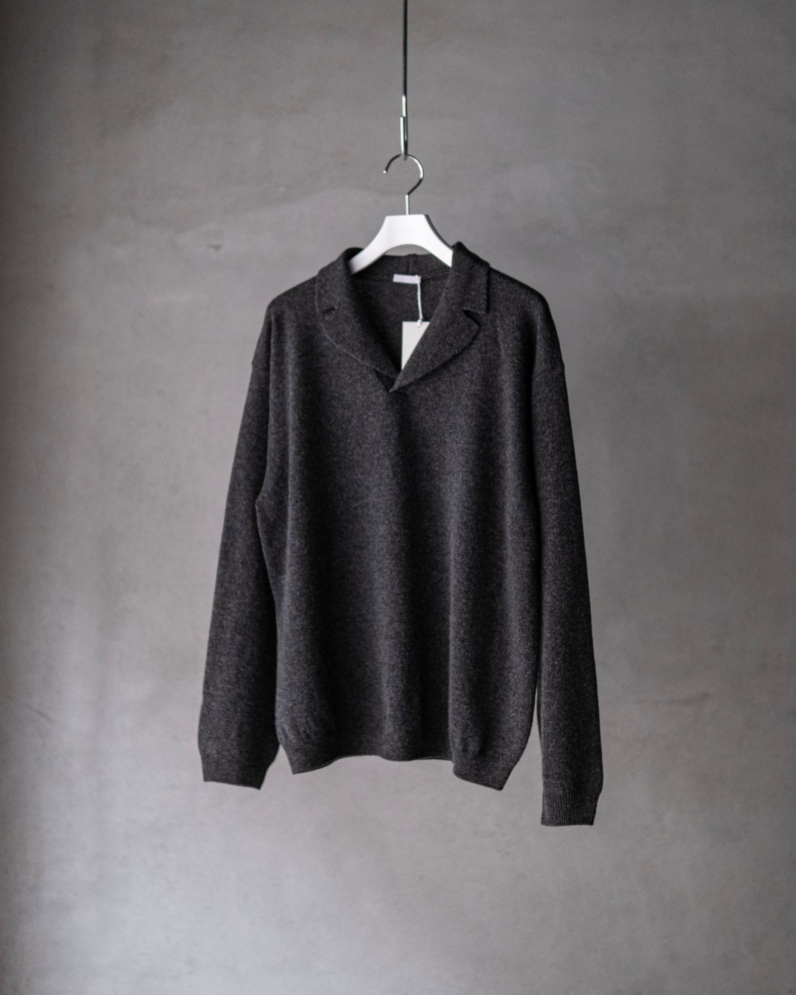 Wool Open Collar Knit Shirts / Gray